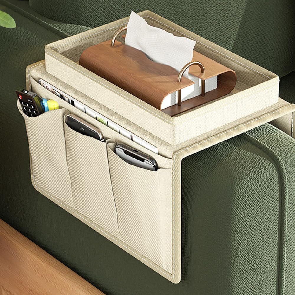 DZOZO Sofa Chair Couch Armrest Organizer Remote Control Holder Caddy Handset Holder Armchair Storage Bag with Cup Holder for Tablet, Phone, Pad, Book