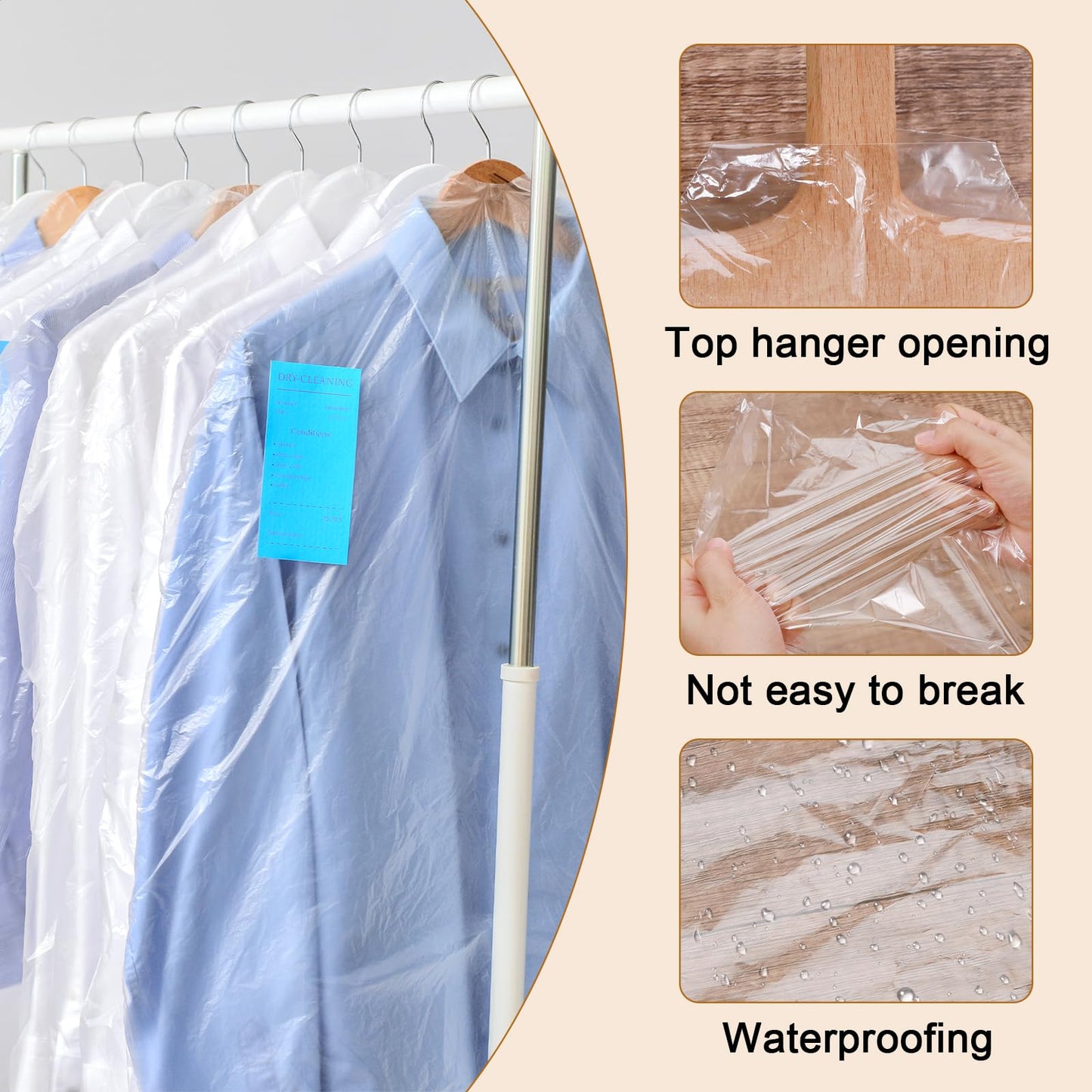Hejo 30 Pack Plastic Clothes Covers, 60x120cm Clear Clothes Bags Hanging