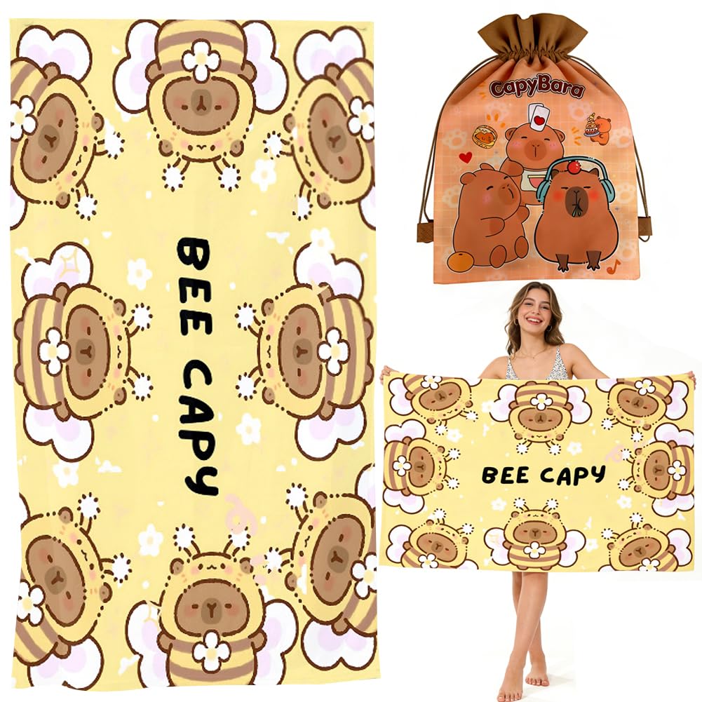KMFASVX Cute Capybara Beach Towel, Capybara Pattern Thin Lightweight Soft Bath Towels