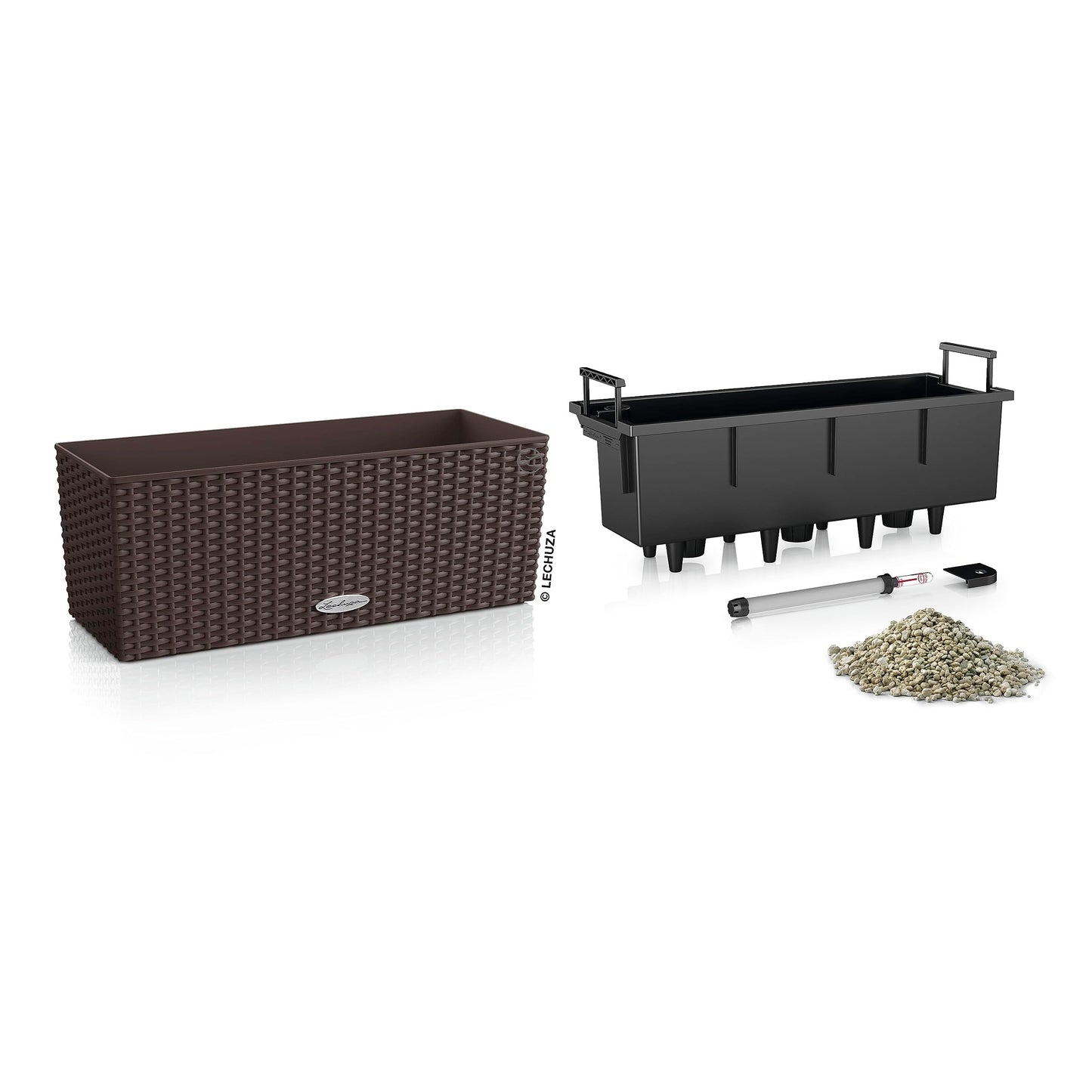 Lechuza BALCONERA Cottage 50 Self Watering Planter Plastic Indoor/Outdoor Flower Rattan Look Plant Pot Table and Window Box with Drainage Hole H19 L50