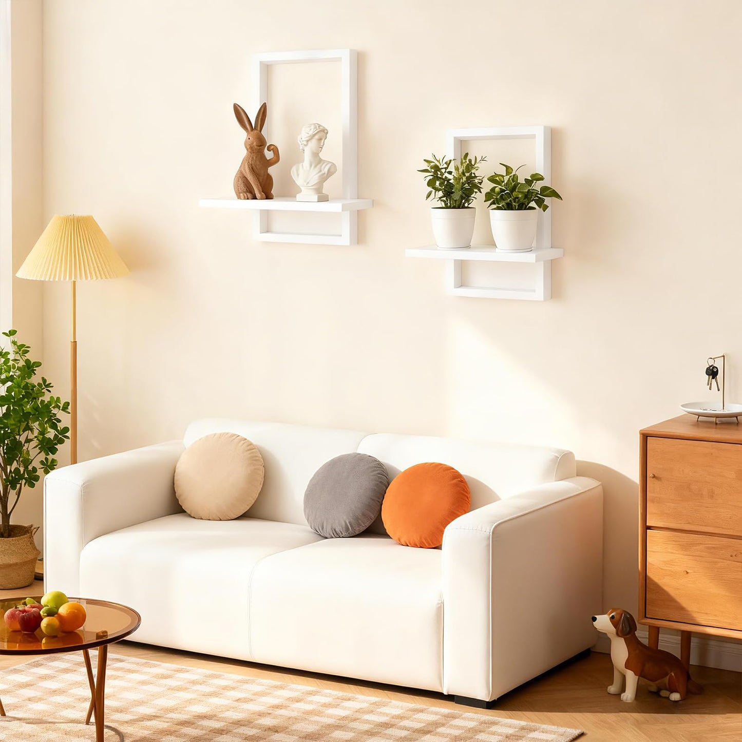 YiYa 2 Pcs Wood Shelves for Wall Decor Modern Boho Wall Shelf Wood Floating Shelf Bohemian Hanging Shelf Display Shelving for Hanging Plants Photo