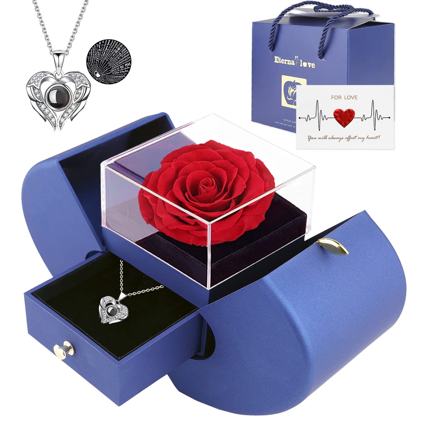 Firestyle Preserved Real Rose Gifts for Women,Mum,Wife,Eternal Flowers Rose with I Love You Necklace in 100 Languages,Gifts for her on Birthday,