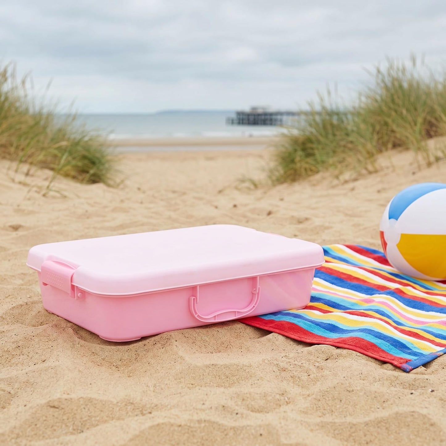 Vaguelly Portable Sandbox with Lid 13.58 Inch Handheld Sand Tray Kids Toy Storage Box for Indoor and Outdoor Use Ideal for Beach Park Trips