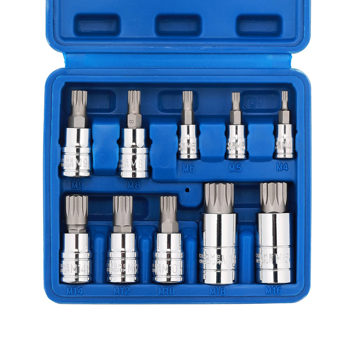 CASOMAN 10PCS 1/4-Inch, 3/8-Inch & 1/2-Inch Drive XZN Triple Square Spline Bit Socket Set, M4-M18, 12 Point Tamper Proof, Cr-V Sockets and S2 Steel