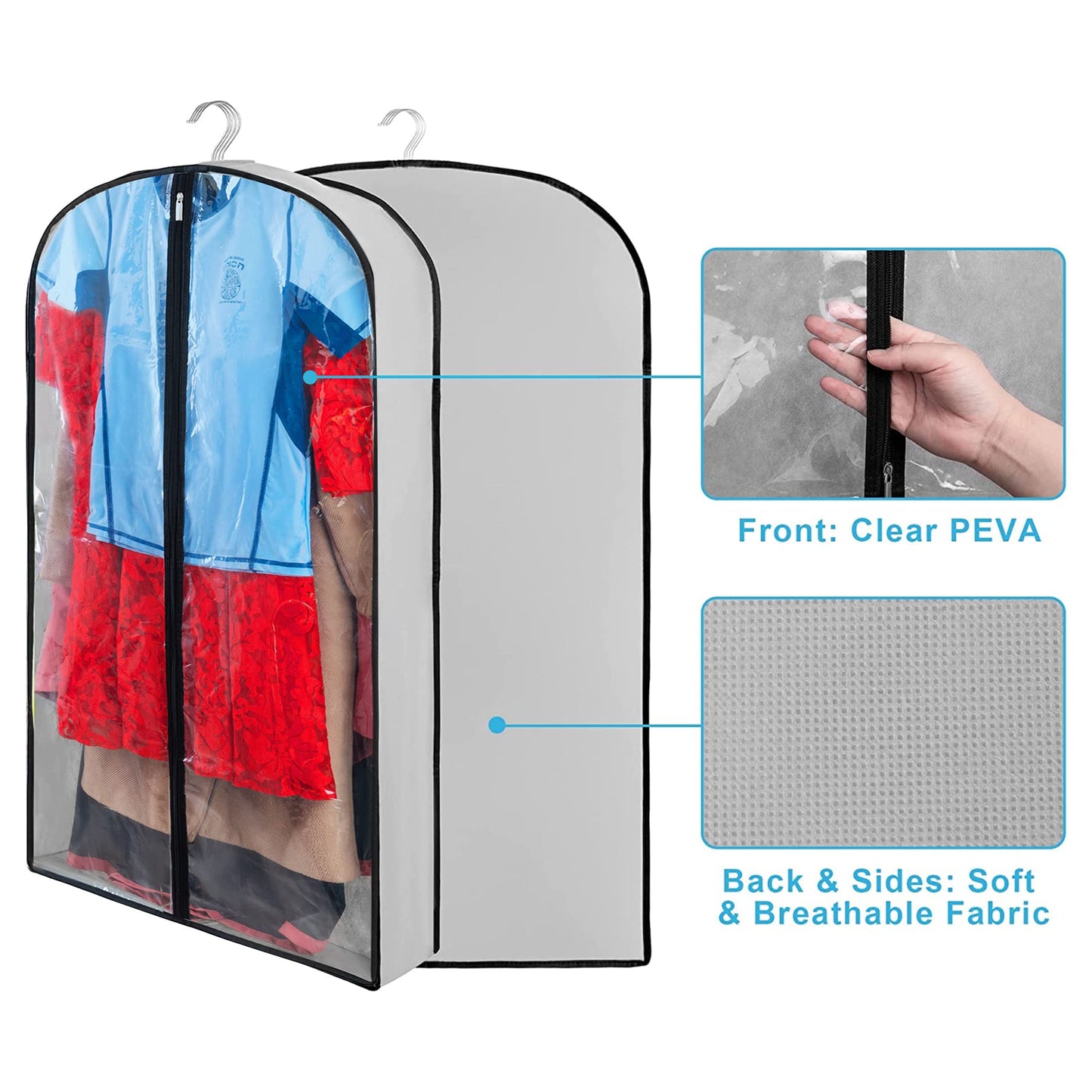 Eindas 4 Pack Clothes Covers with Zip, 40'' (102cm) Garment Bags Storage Gusseted Suit Protector Breathable Hanging Bag Jacket Coat for Wardrobe