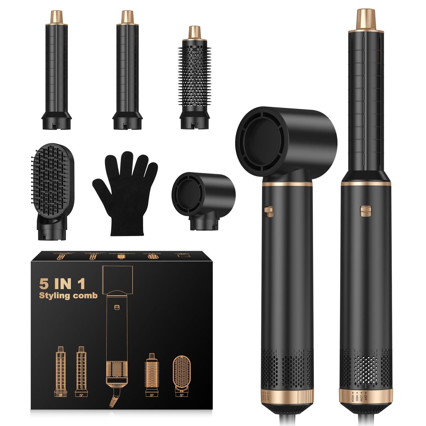 5 in 1 Hair Styler Airbrush 5 in 1 Multi Styler, Air Styler 5 in 1 with Air Curler, Hair Dryer, Brush Hair Dryer for Drying and Styling Straightening