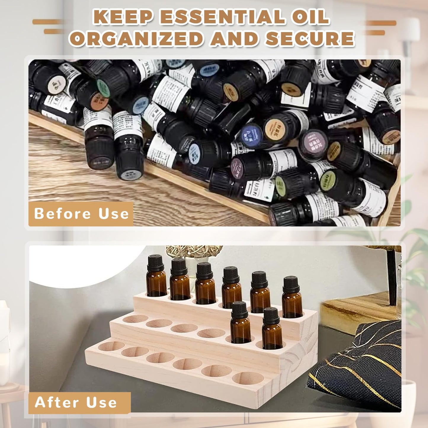Honicemar 3-Tier Wooden Essential Oil Holder Aromatherapy Organizer Essential Oil Bottles Display Rack & Storage Stand Holder, 18 - Hole