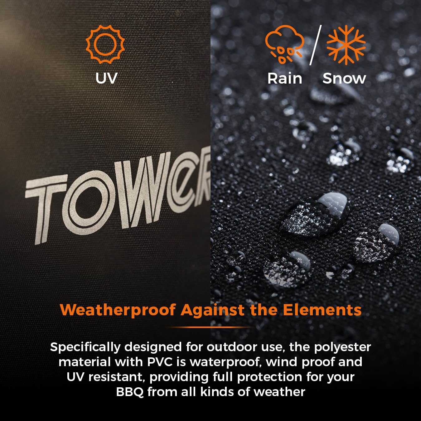 Tower Large BBQ Cover - Heavy-Duty Waterproof & Windproof Outdoor Gas Grill Cover, UV Resistant, Black (H124 x W140 x D47cm)