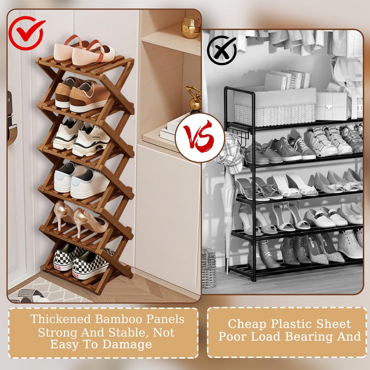 SHEBUYLLI Vertical Foldable Shoe Rack Small, Wooden Shoe Storage Cabinet