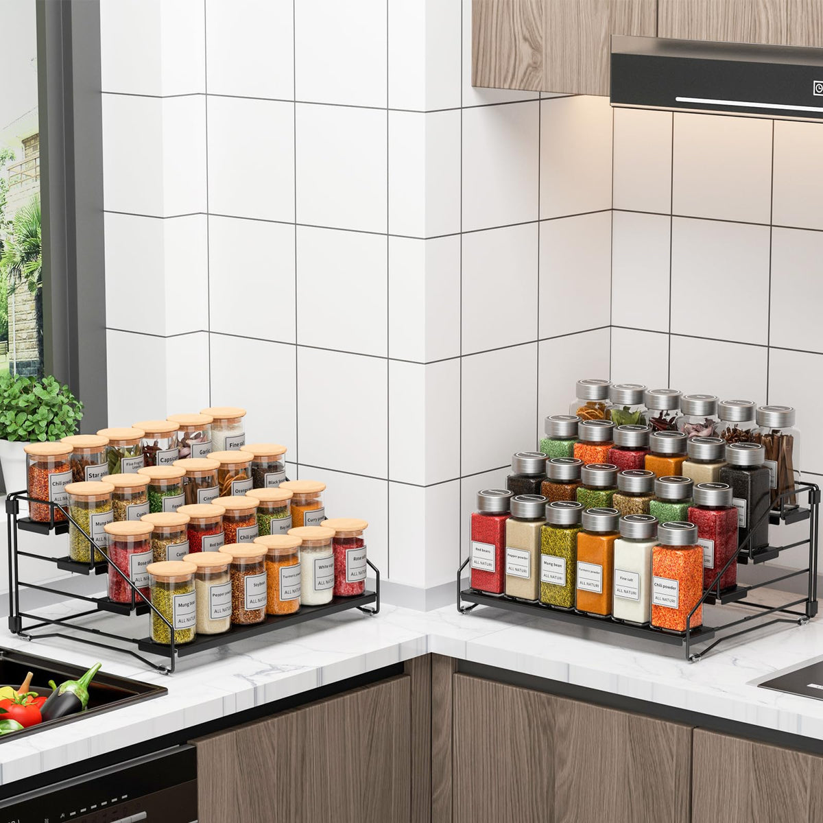 ZDDLOINP 4-Tier Spice Rack for Inside Cupboard, Kitchen Countertop Spice Rack, Depth Adjustable Spice Racks Organiser for Counter, Cupboard, Pantry