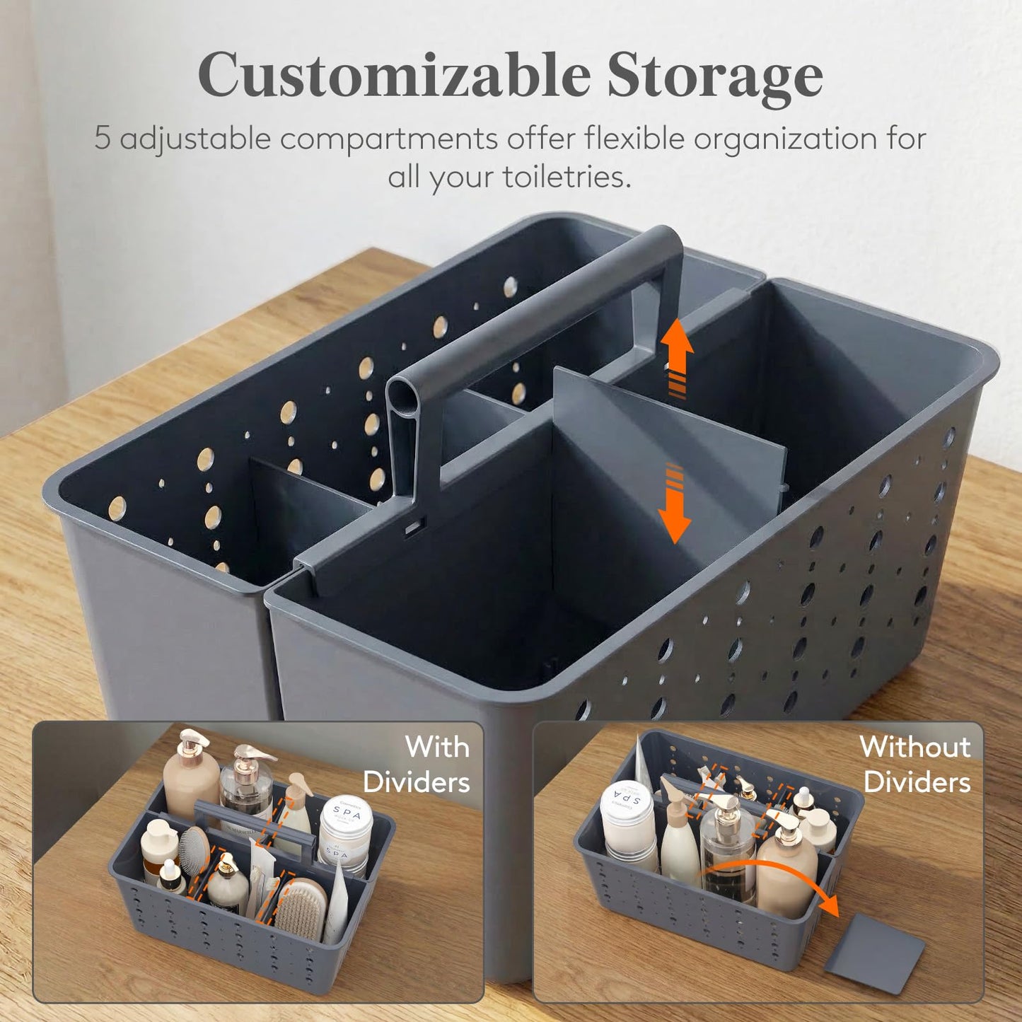 Lifewit Plastic Shower Caddy with Compartments and Handle, Slate Blue
