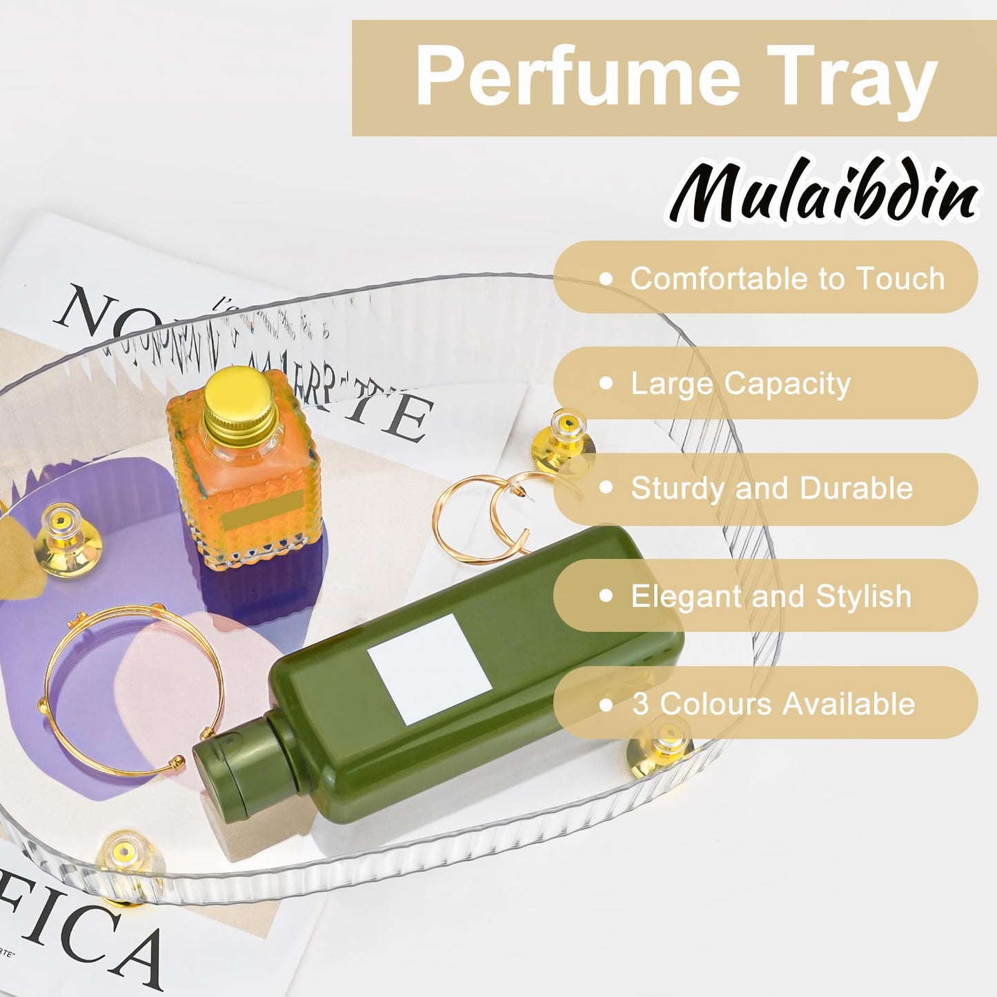 Mulaibdin Perfume Tray for Dresser, Perfume Organiser Tray Plastic, Bathroom Trays for Toiletries, Decorative Trays for Vanity,Bedroom