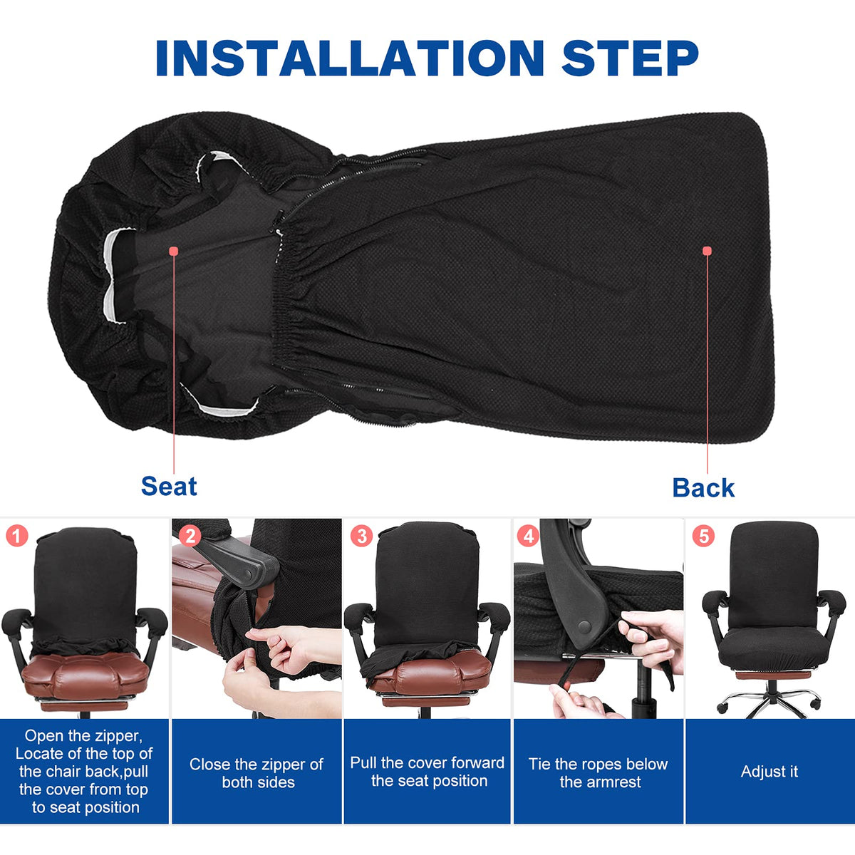 NeColorLife Office Chair Cover with Armrest Covers Stretchable Desk Chair Cover with Zipper Thick High Back Office Seat Cover for Extra Large