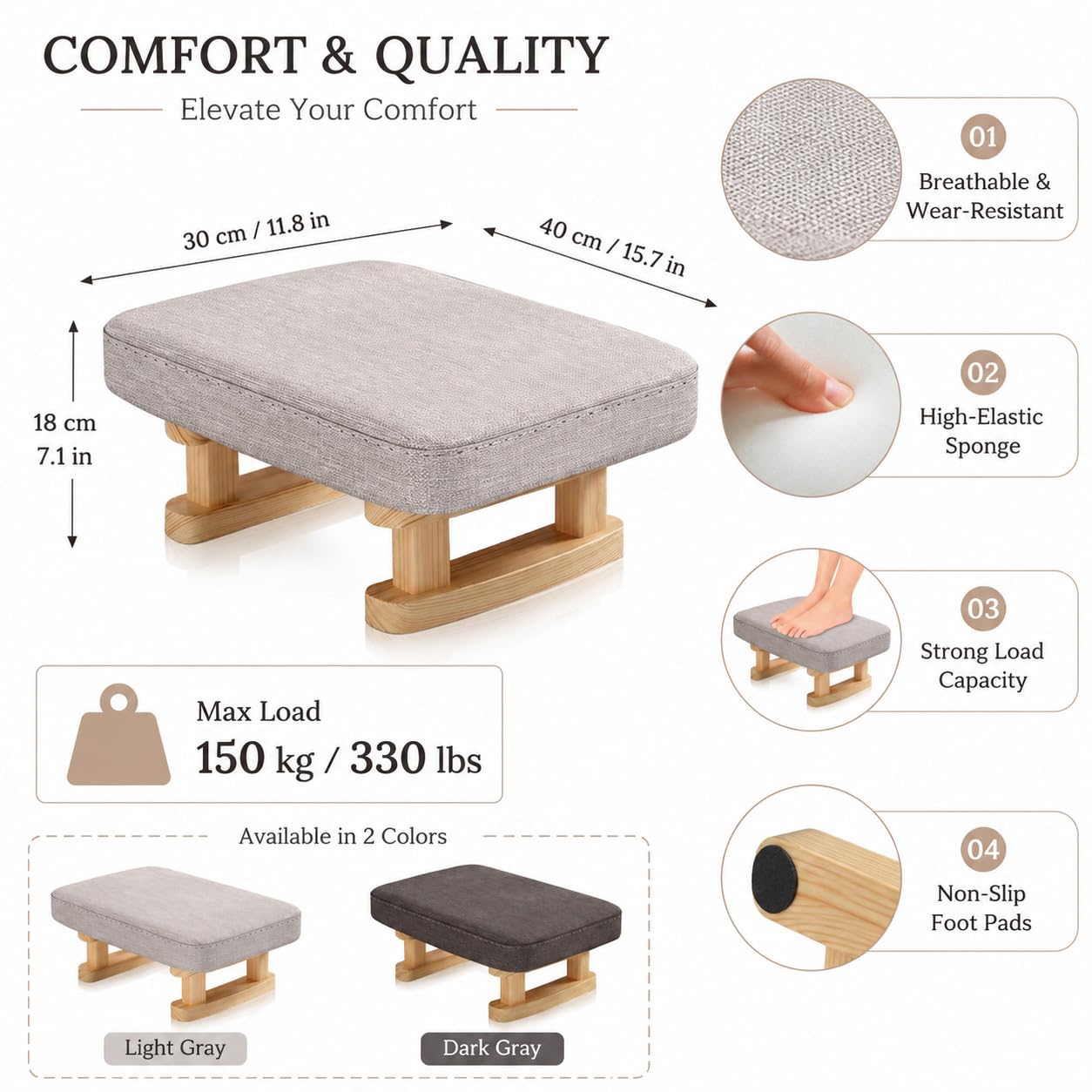 Lighterday Foot Stool, Pouffe Footstool with Cushion,Ottoman Stool with Removable Footstool Cover,Poofy Foot Rest for Leg Rest in Living Room Bedroom