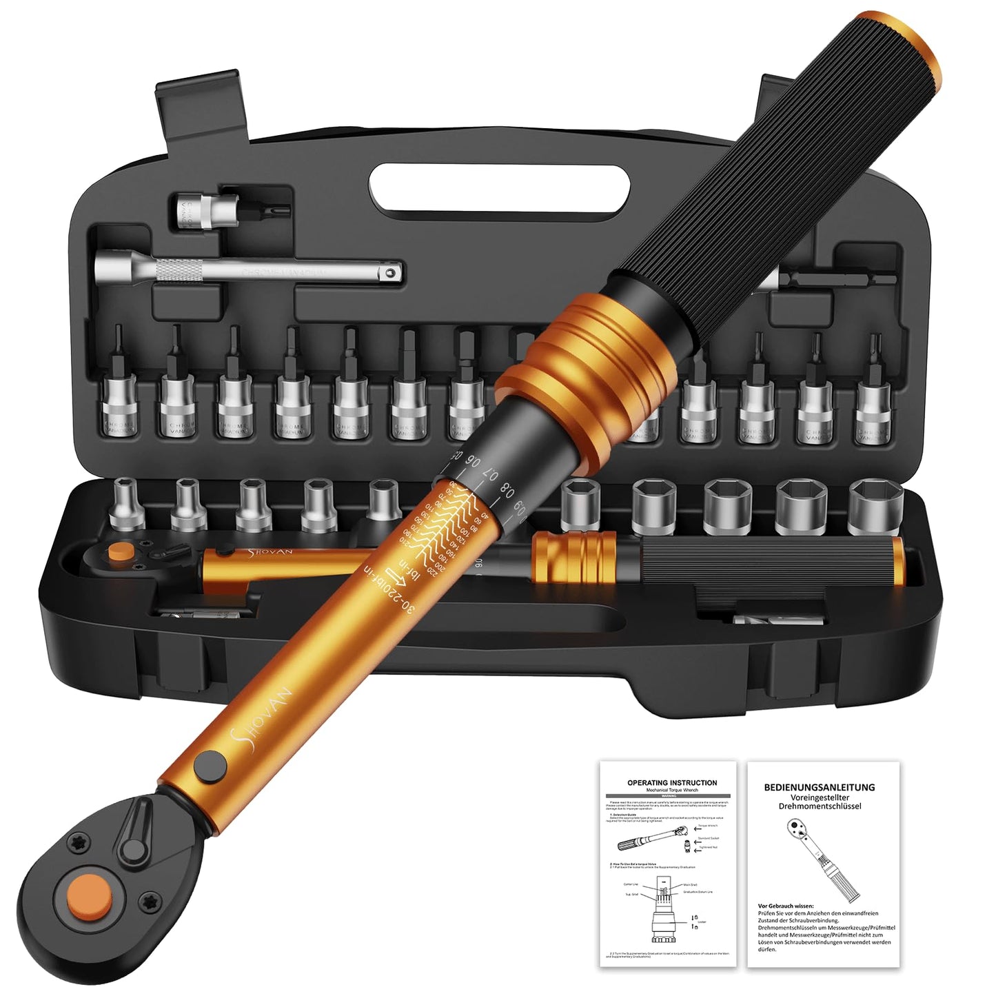 33PCS 1/4 Torque Wrench Set 3-25 Nm, Small Torque Wrench Bike, Dual-Direction 72 Teeth, ?3% Accuracy, with Extension Bar, Socket Bits (Hex & Torx &