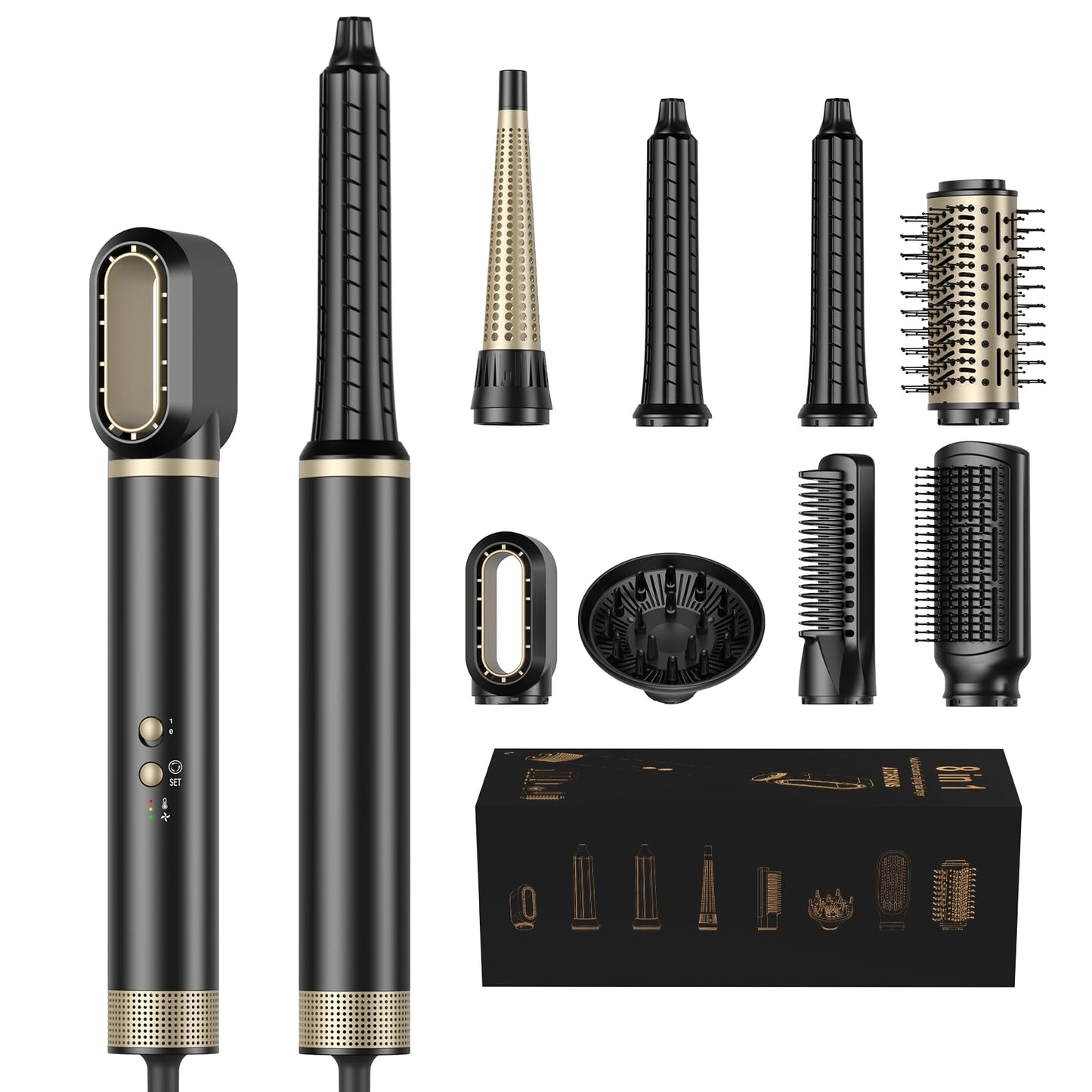 Airbrush Hair Styler 8 in 1 Airstyler Pro Magic Hair Styler, 1500W Blow Dryer Brush 110K High-Speed Motor Hair Wrap Curler for Drying, Curling,