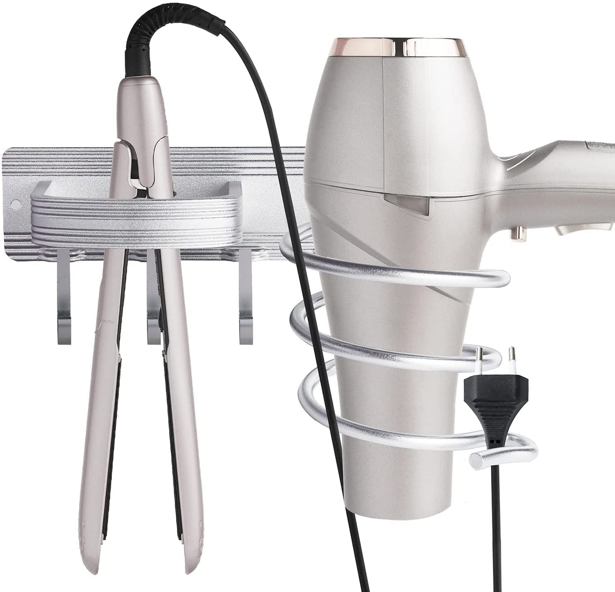 YUET Hair Dryer Holder Wall Mounted Spiral Shelf Rack Stand Hanger Straightener Organizer Storage Blow Bathroom with Four Hooks Professional Aluminum