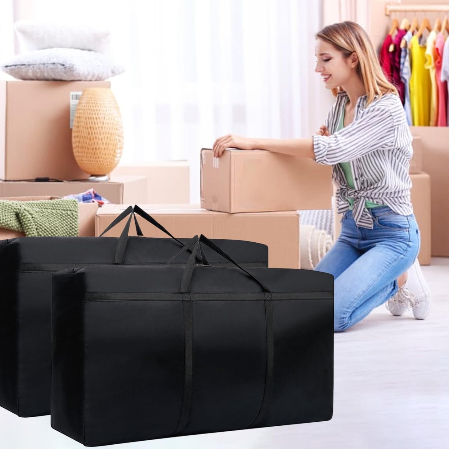 wintfarm extra large storage bags,4PCS 180L Waterproof Duvet Moving Boxes,600D Oxford For Under Bed Storage,Clothes,Bedding Or Traveling And