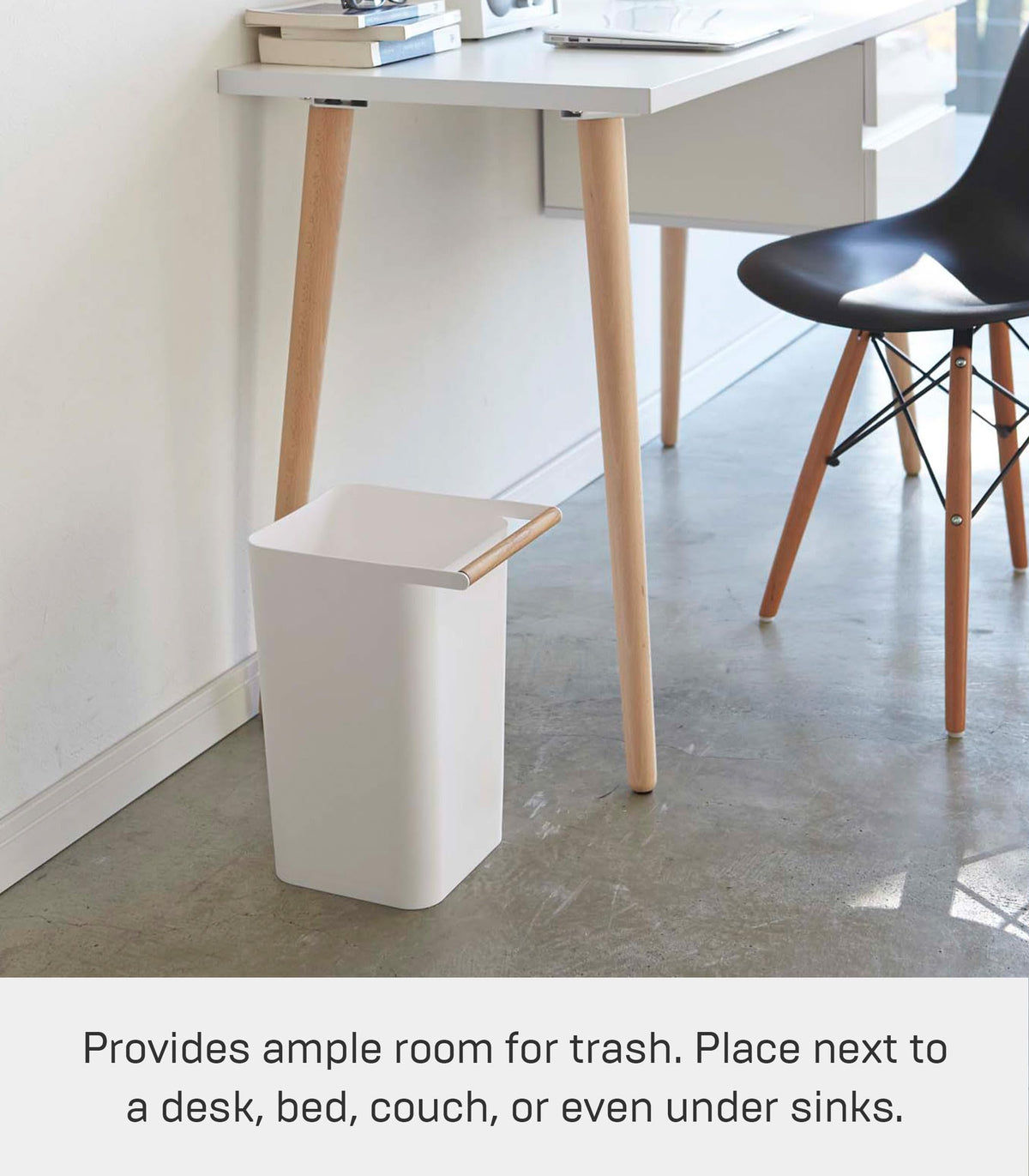 YAMAZAKI 3132 COMO Trash Can, white, Wood/Polypropylene, Minimalist, 24 x 19.5 x 32 cm