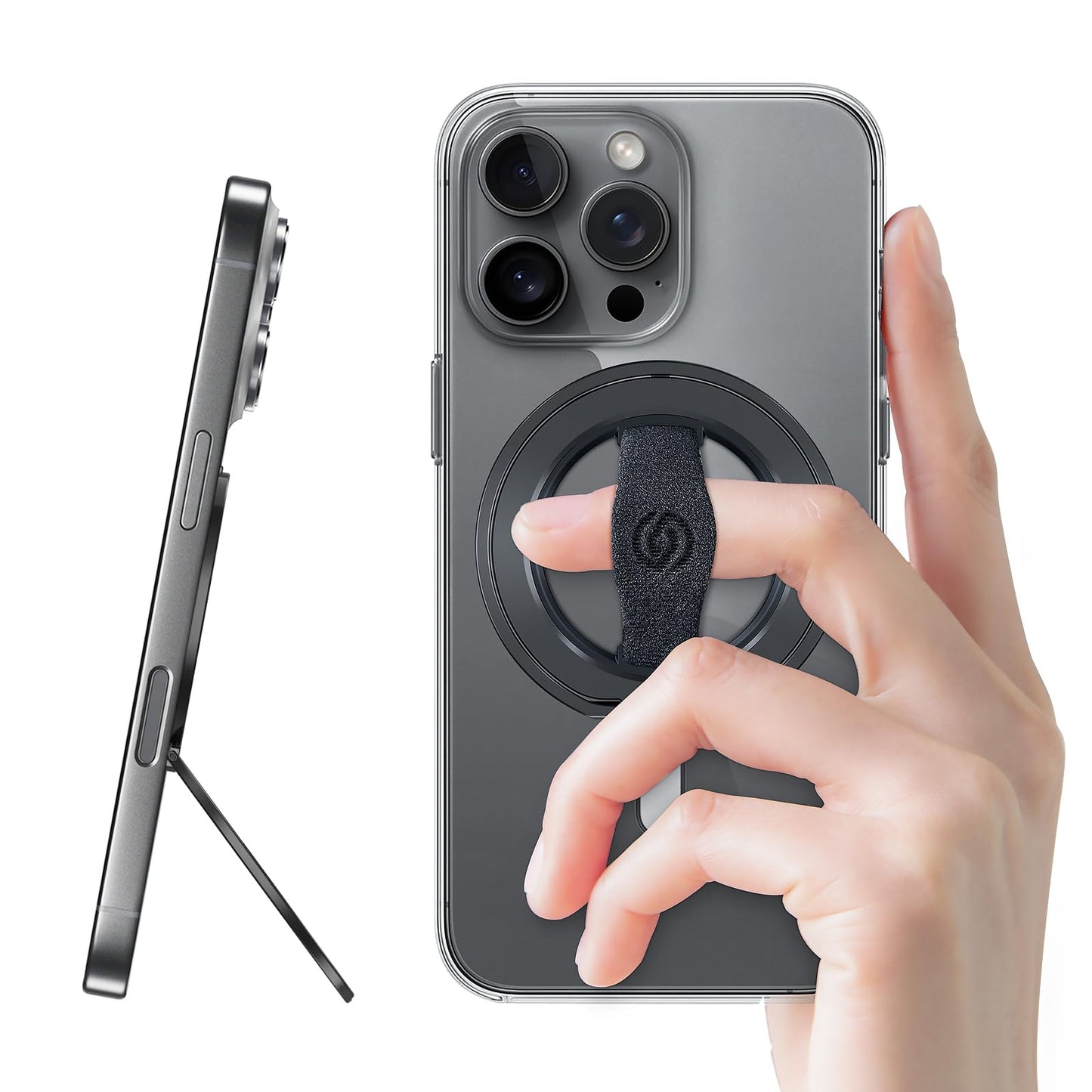 EWA MagOne 3rd Gen [Compatible with MagSafe] Phone Grip Stand with Finger Strap, Removable Magnetic Ring Holder Kickstand Loop, for iPhone 16, 15, 14,