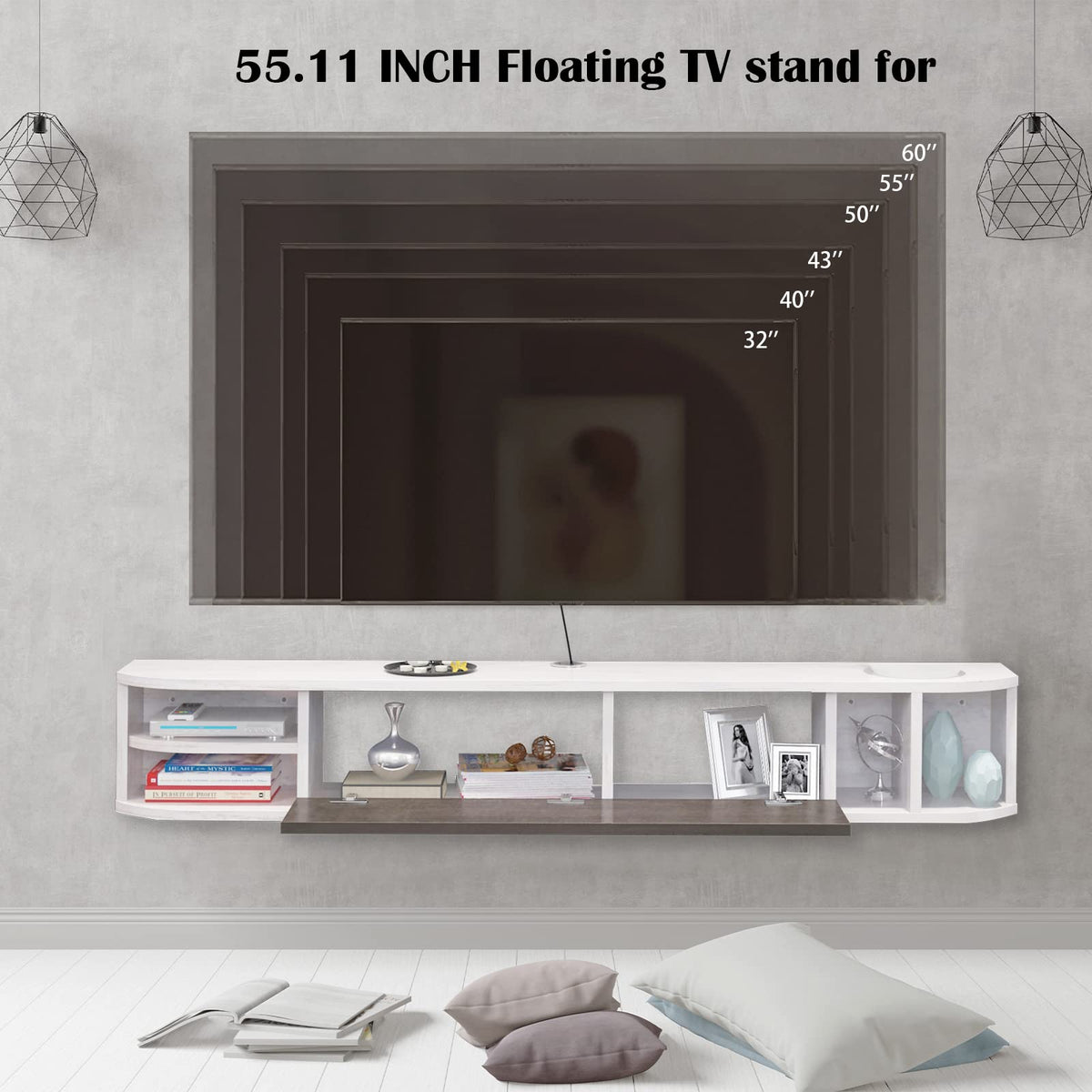 Pmnianhua Floating TV Shelves, Floating TV Unit Wall Mounted Under TV Stand Floating TV Console Entertainment Shelf Wall TV Cabinet