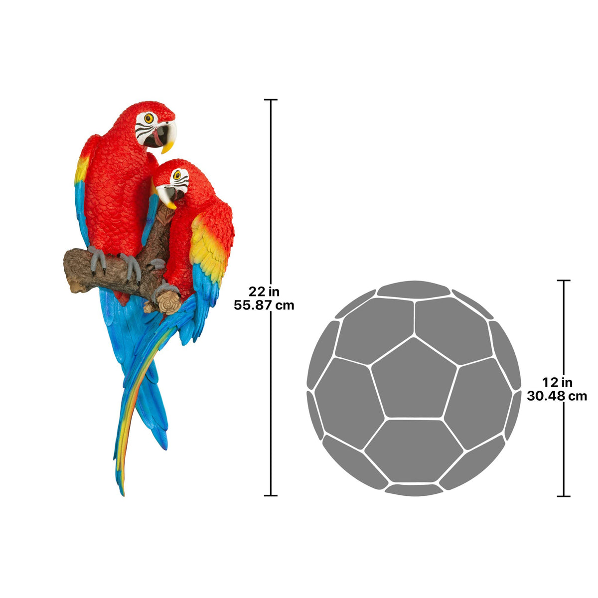 Design Toscano Tropical Scarlet Macaws Wall Sculpture, 56 cm, Polyresin, Full Colour, 22 Inch