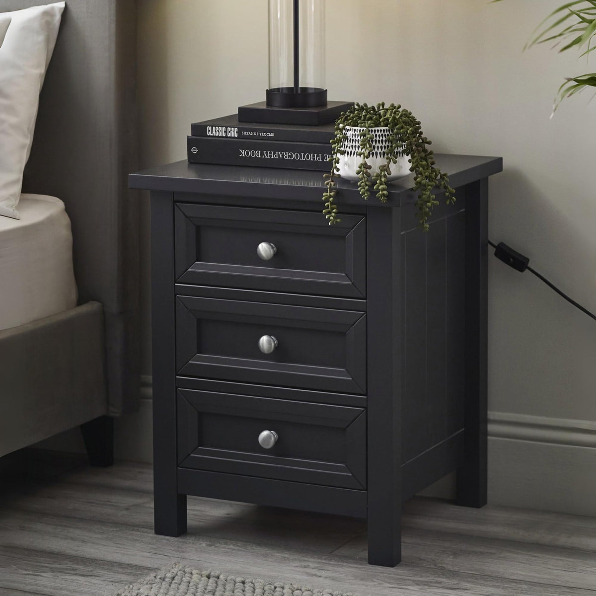 Julian Bowen Maine 3 Drawer Bedside - Anthracite Bedsides