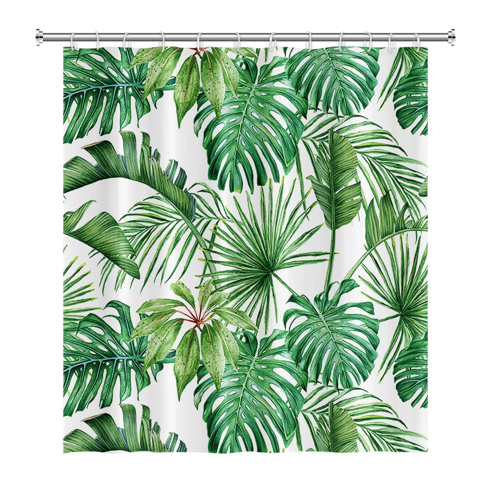 SDOTPMT 60x72 Inch Watercolor Green Palm Leaves Shower Curtain Summer Tropical Botanical Plants Bath Curtain Jungle Banana Monster Leaf Shower
