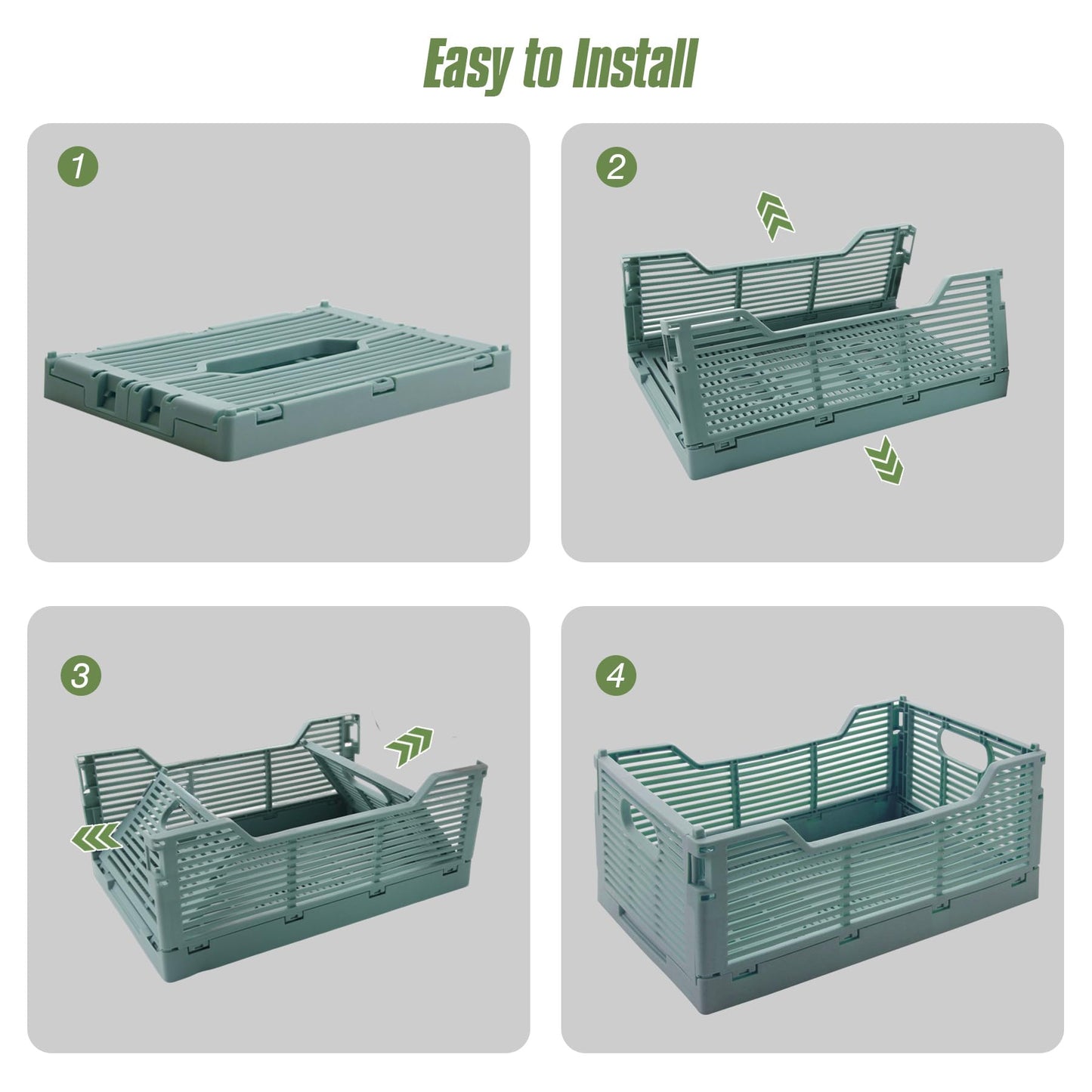 Vivikivi 2-Pack Collapsible Crates Storage Boxes, 40x30x15.5cm, Grey