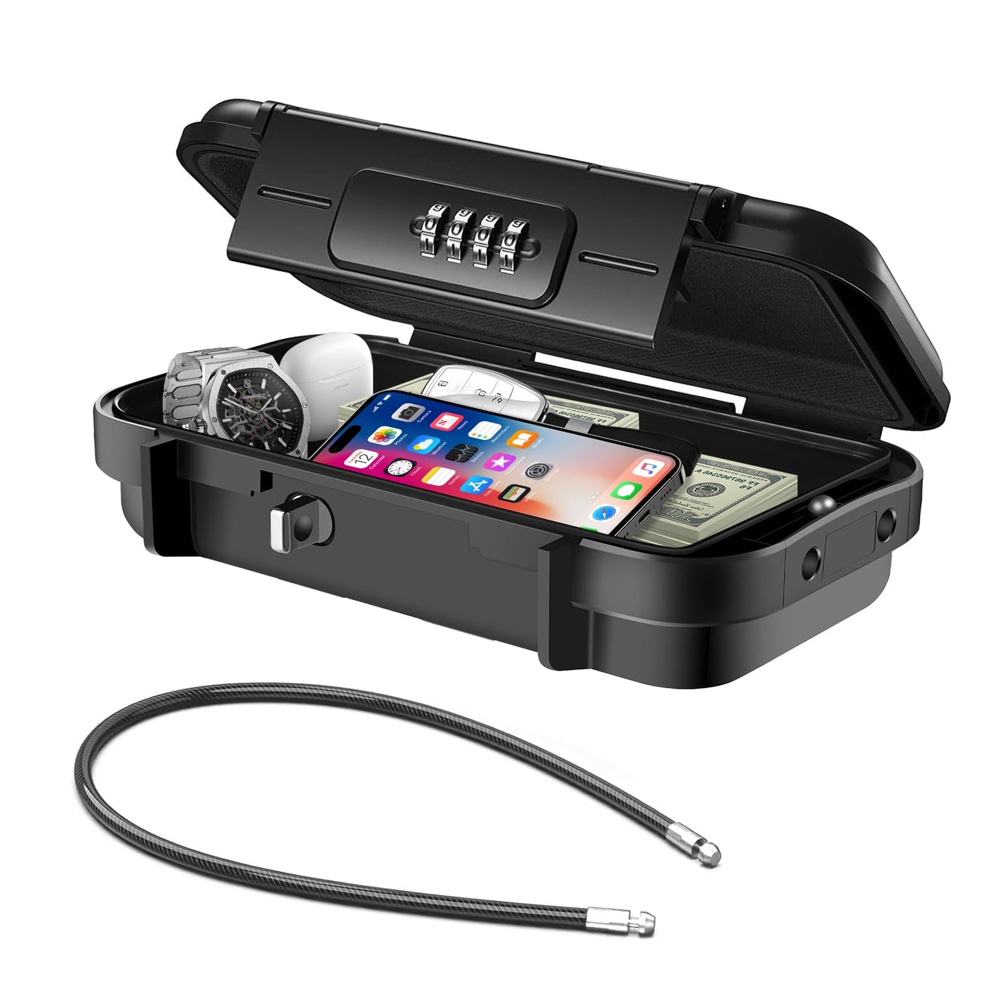 Hurinan Portable Safe Box with Code, [Waterproof & Anti-Theft]Travel Safe, Combination Security Case Lock Box with Removable Wire Rope, for Beach,