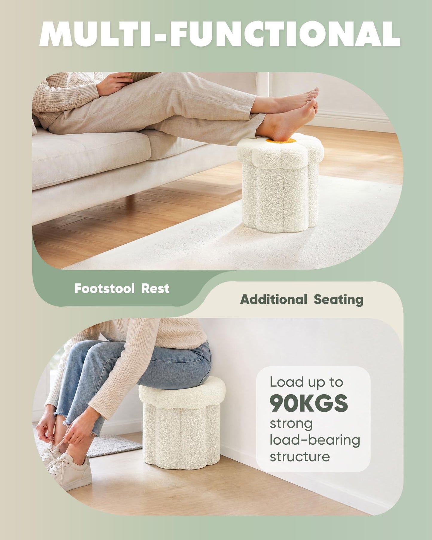 Bonlife Flower Shape Ottoman with Lid, Folding Footrest, Small Storage Box