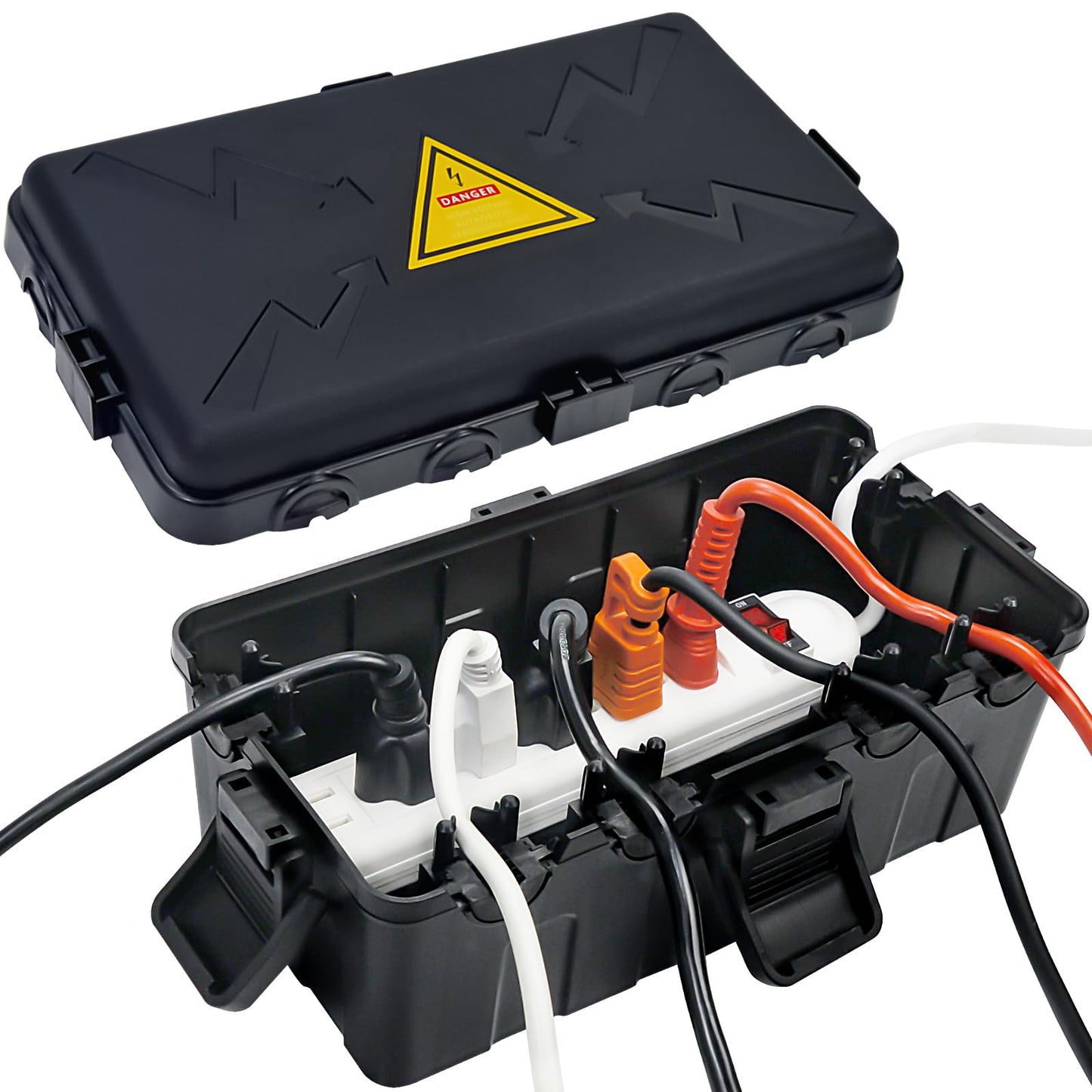 Hrensaw Medium Outdoor Electrical Box(10.6x5.5x4.5in), Weatherproof Connection Box w/6 Cable Entry, IP54 Waterproof Extension Cord Cover Protect Power