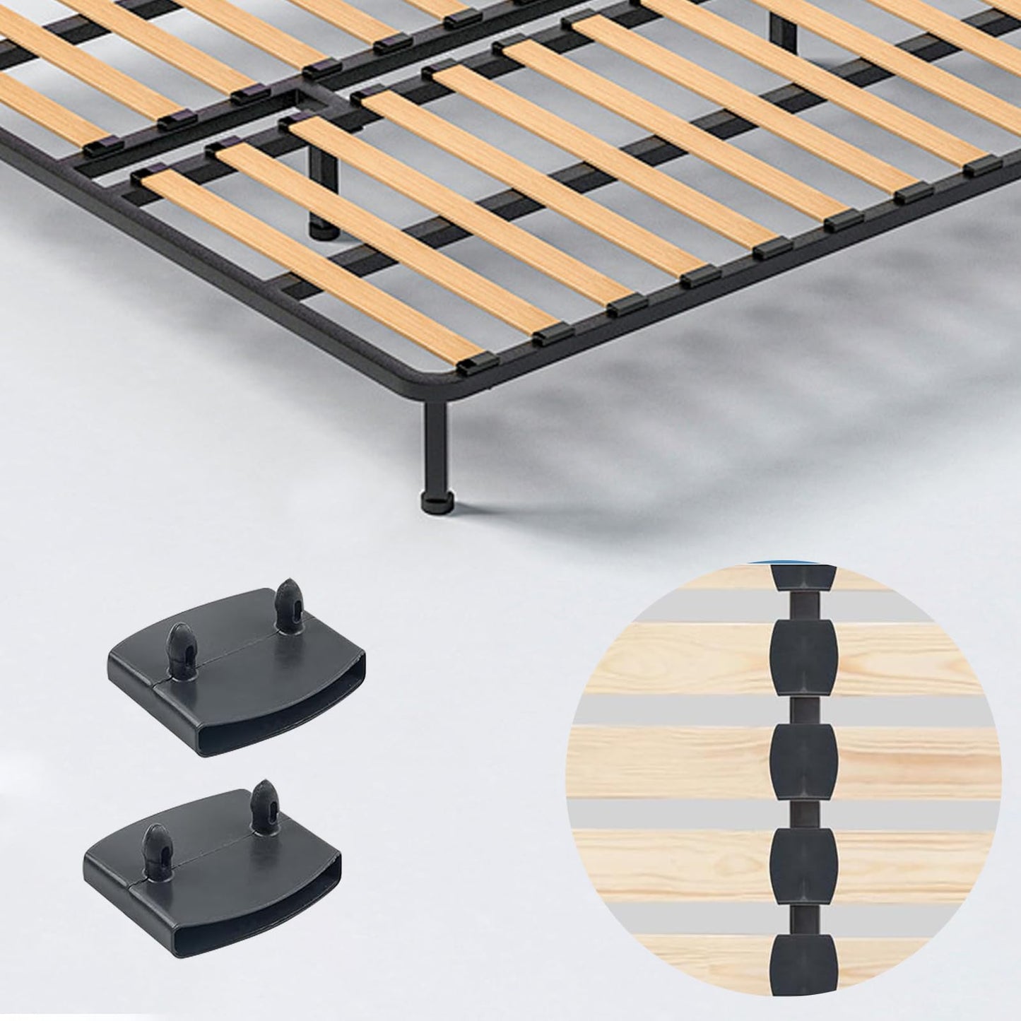 SCHUIWINNER 20Pcs Plastic Bed Slat Holders Kits Connecting Accessories Bed Slat Clips for Beds Replacement (Black)