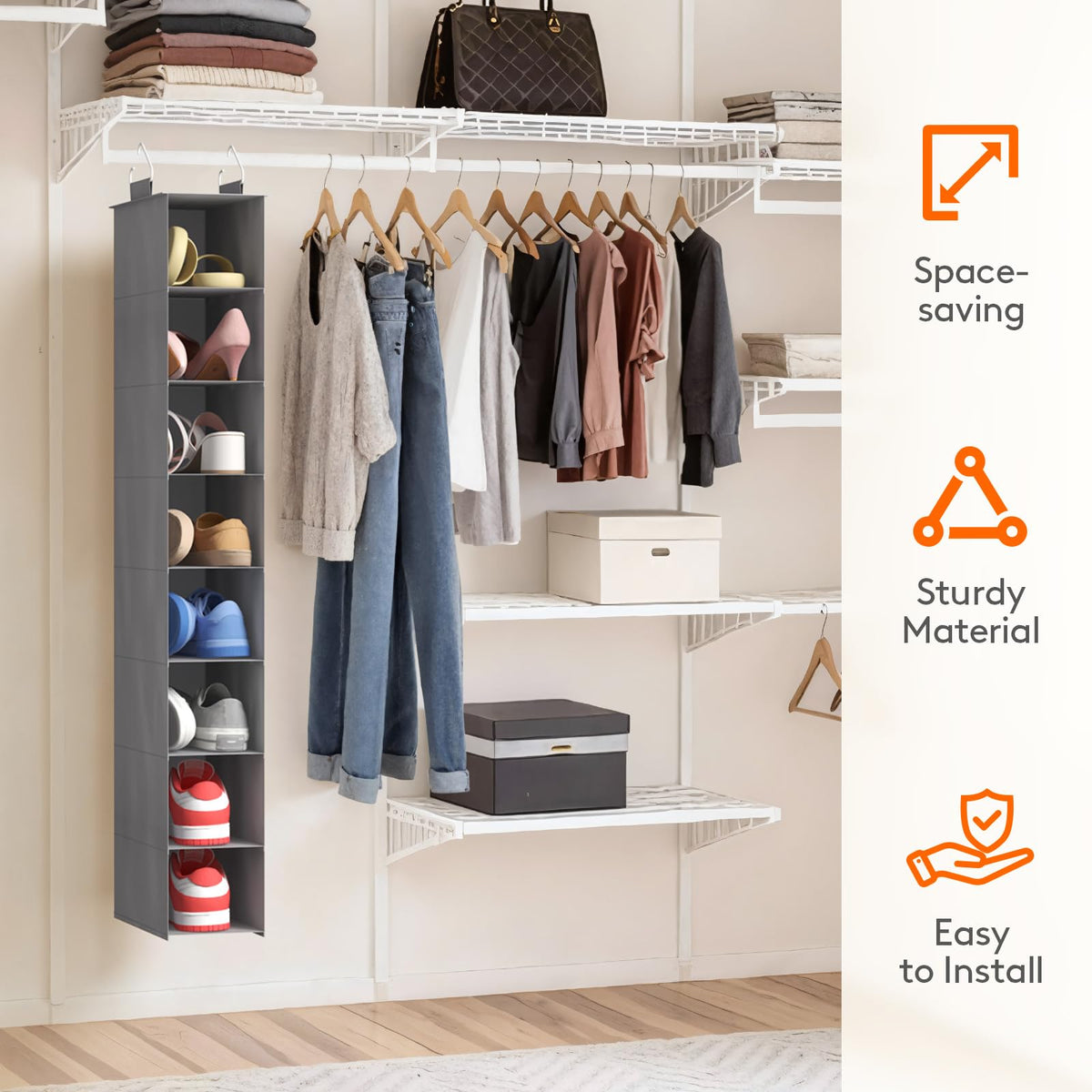 Lifewit 8 Section Hanging Shoe Organizer for Closet, Foldable Fabric Shoes Storage with Two Sturdy Hangers, Closet Organizers and Storage for Shelves