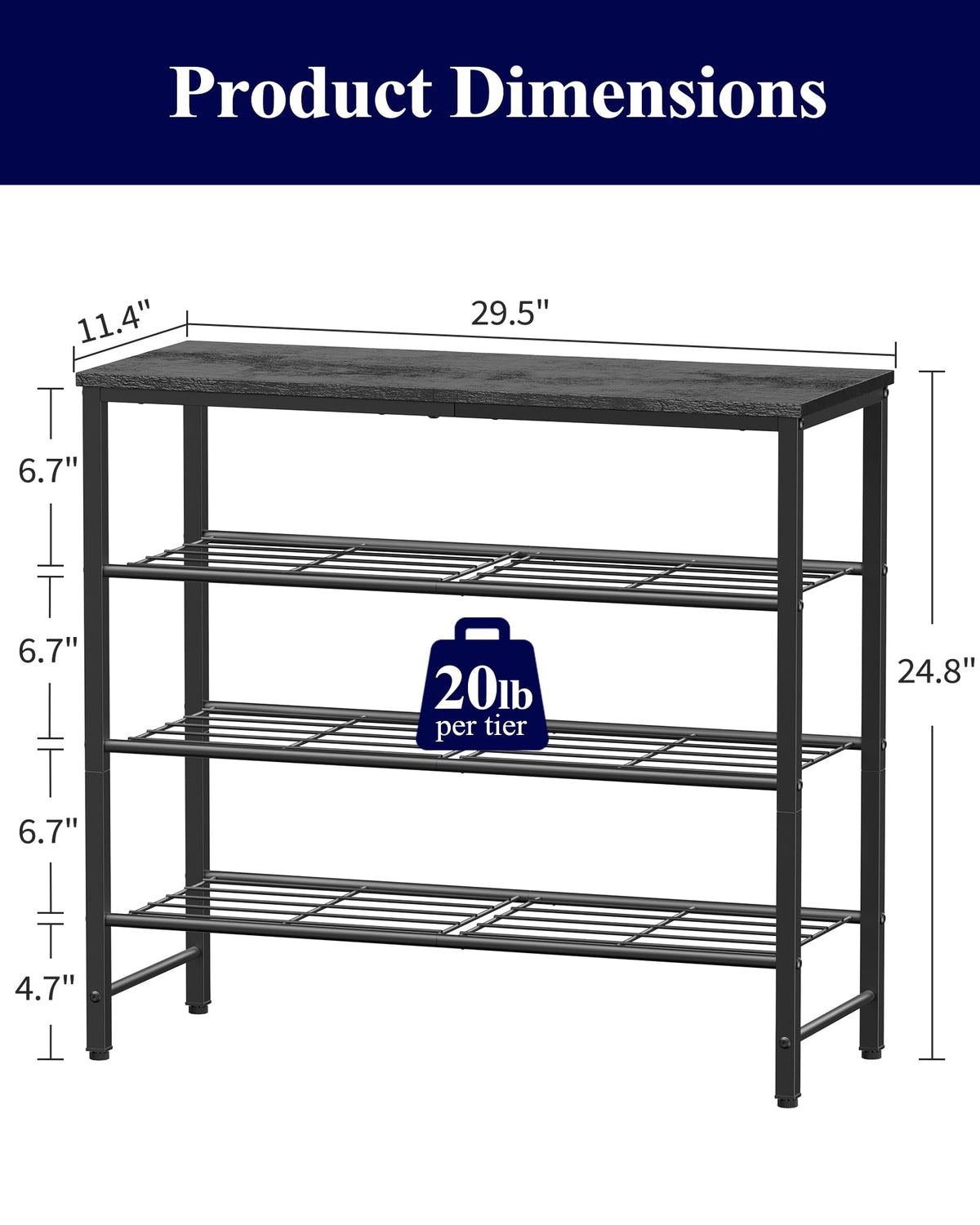 Kitsure Shoe Rack for Closet, Shoe Storage, 75.0 cm Wide - 4 Tier, Black