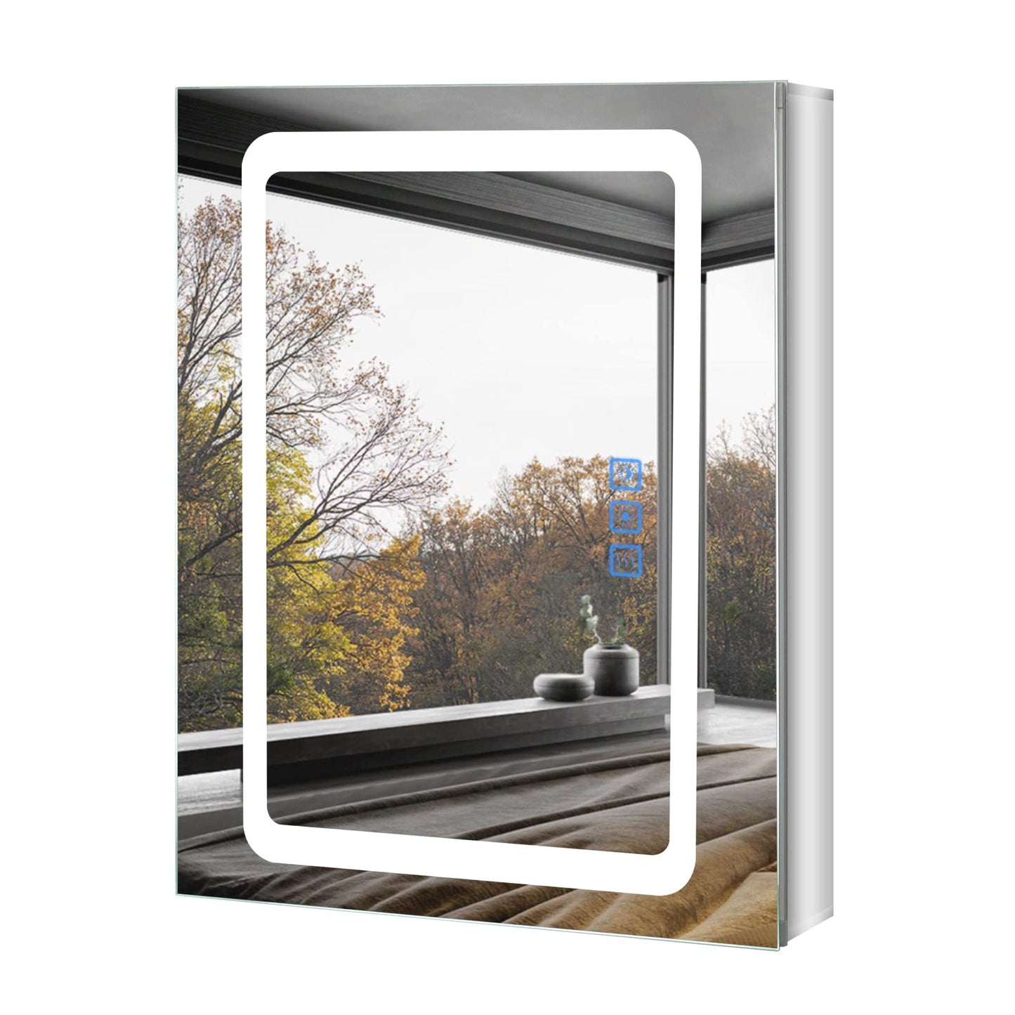 Fundin LED Illuminated Bathroom Mirror Cabinet with Defogger, Dimmer and Socket, Recessed or Surface Mount, Aluminum material, 51W x 65H cm