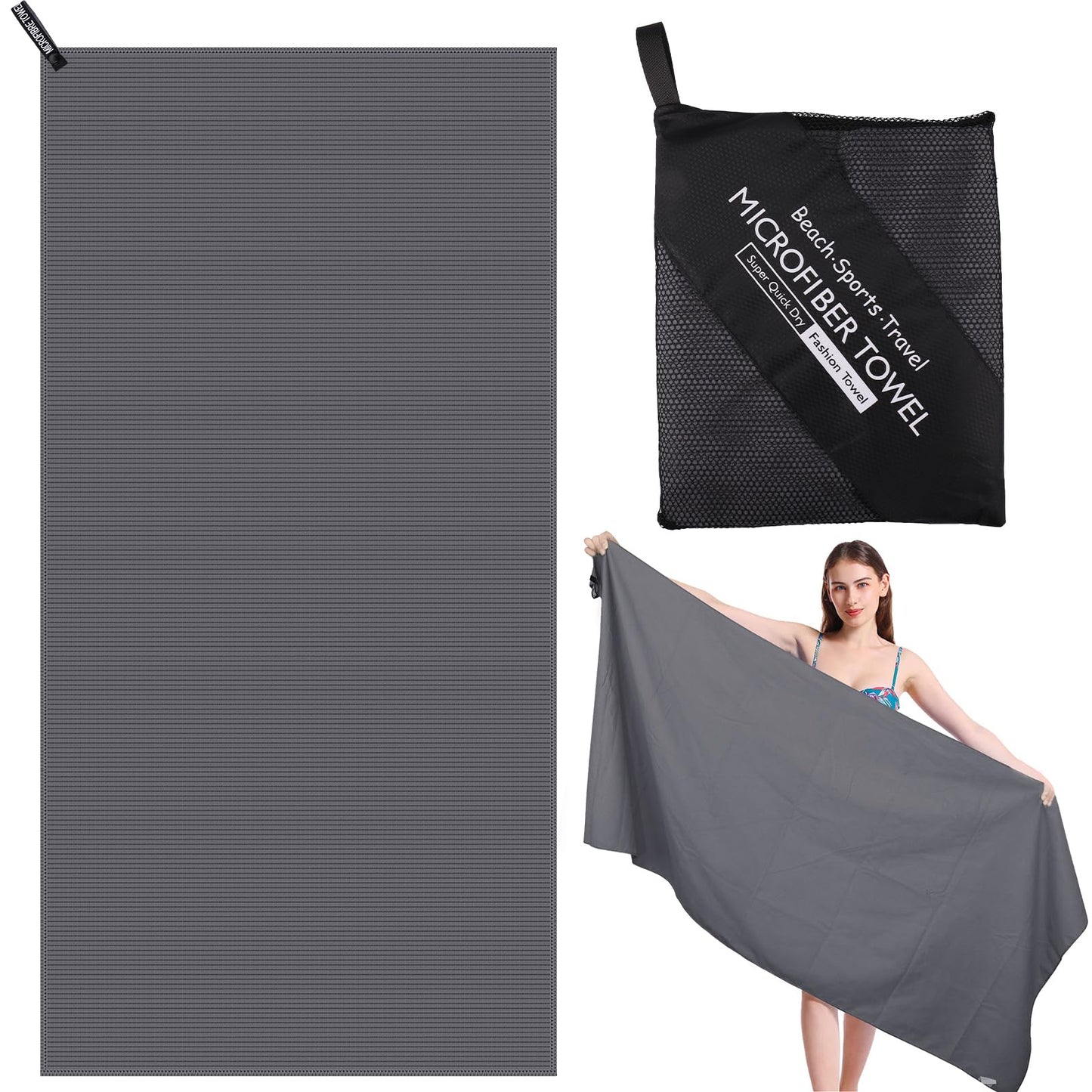 Zocipro Microfibre Beach Towel for Adults, 180x80cm with Mesh Bag