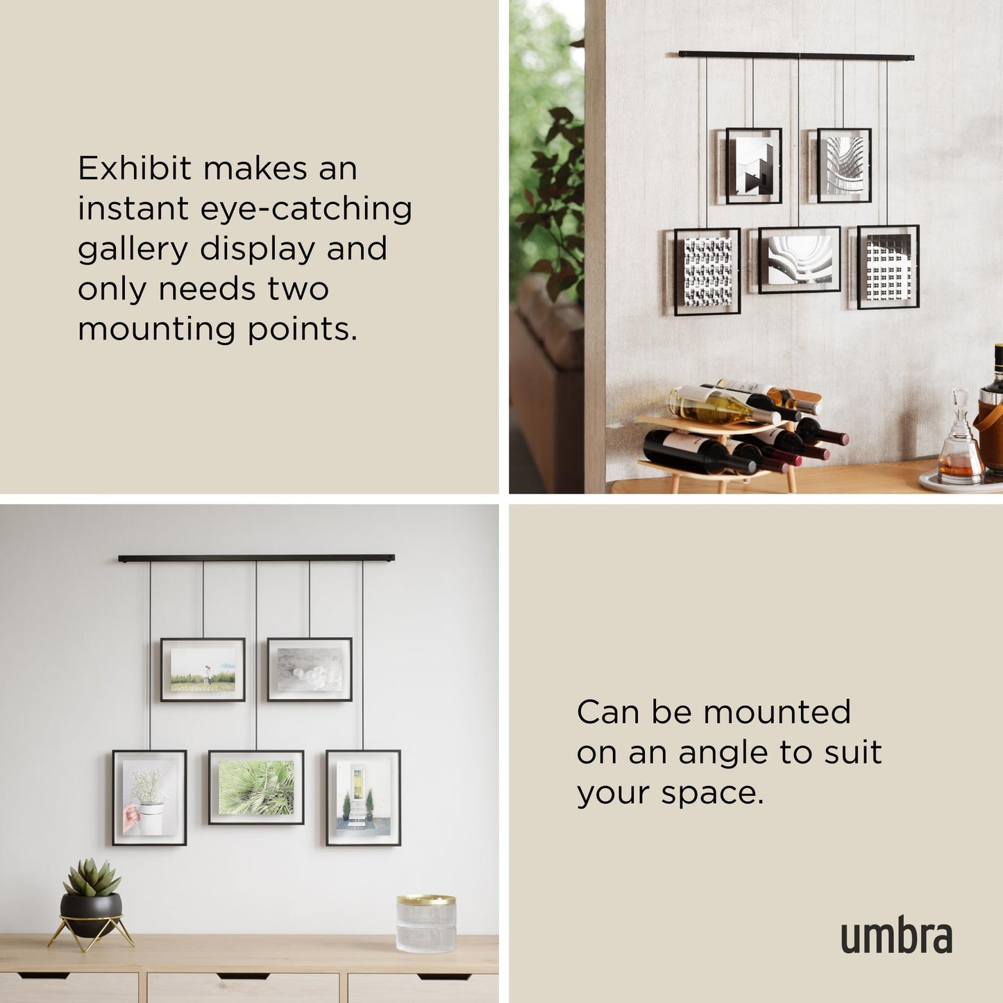 Umbra Exhibit Picture Frame Gallery Set, Adjustable Collage Display for 5 Photos, Prints, Artwork and More, Holds two 4 x 6" and three 5 x 7" Photos,