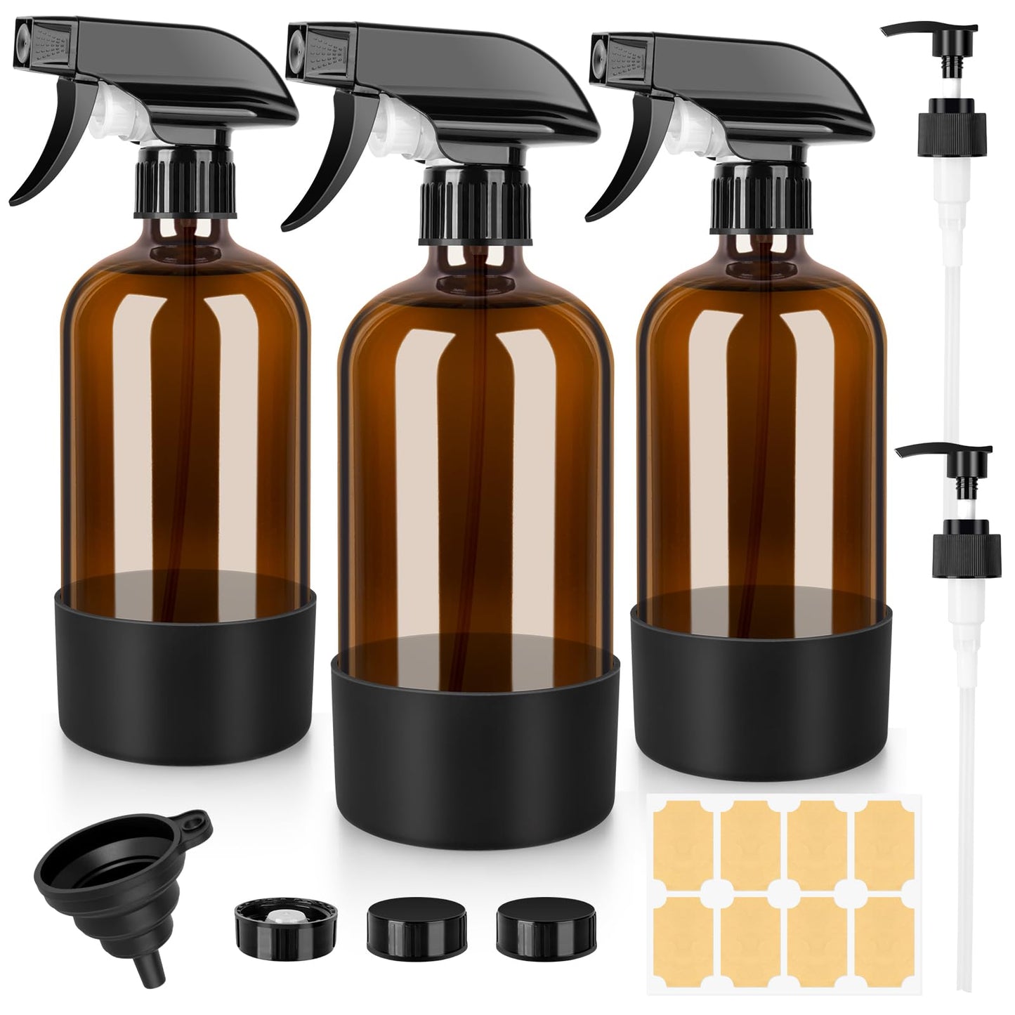 BELICOO Amber Glass Spray Bottles 3 Pack, 500ml Glass Spray Bottles for Cleaning, Plants, Essential Oils, Hair Care, Refillable Empty Spray Bottle