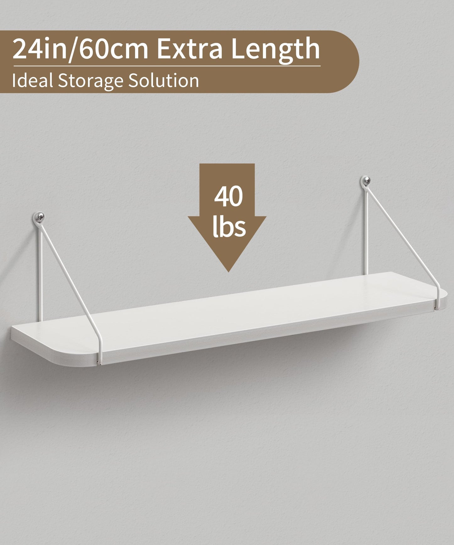Afuly White Floating Shelves 24 Inch for Bathroom Bedroom Kitchen Storage Organiser Modern Decorations Accessories Display for Living Room Office Home