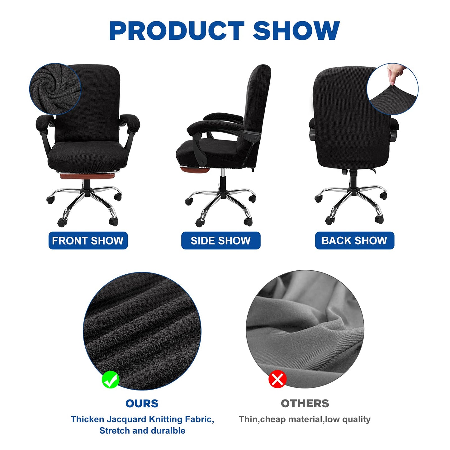 NeColorLife Office Chair Cover with Armrest Covers Stretchable Desk Chair Cover with Zipper Thick High Back Office Seat Cover for Extra Large