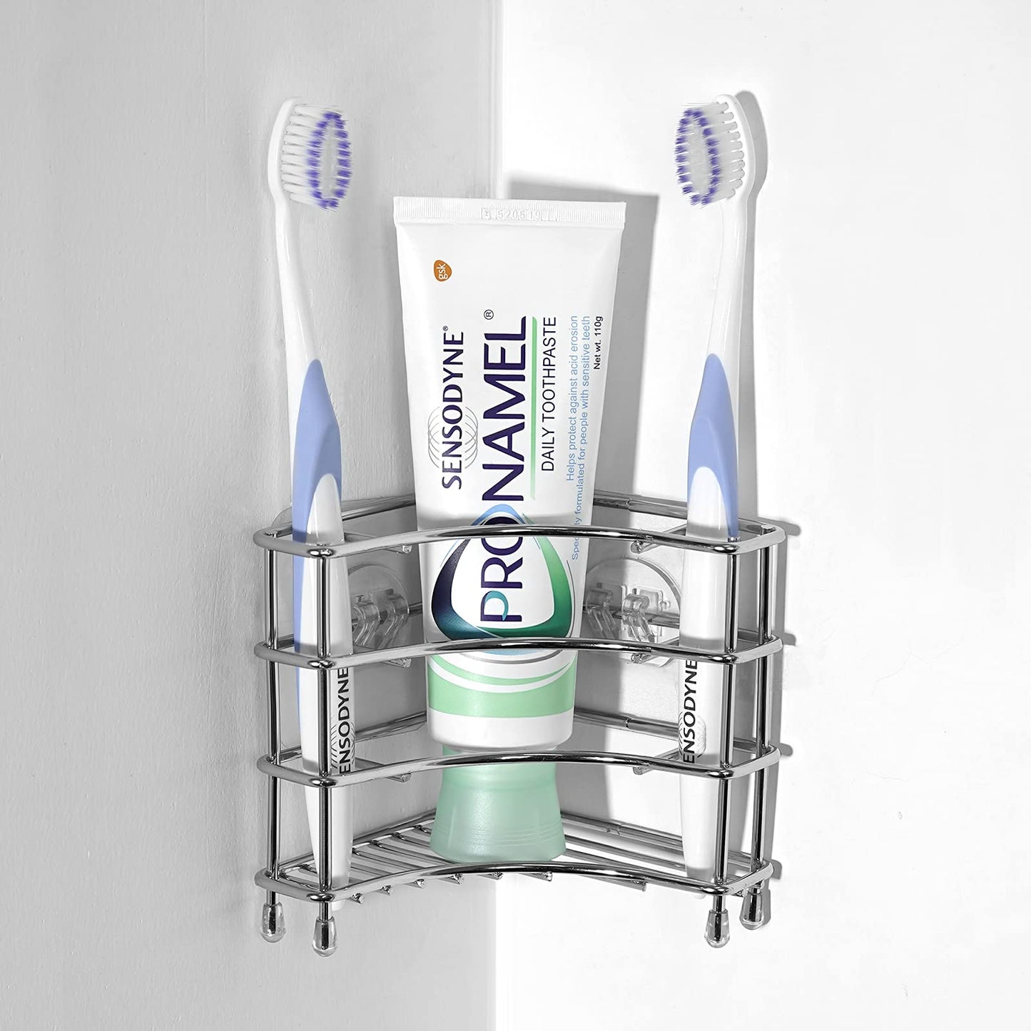 Linkidea Corner Wall Mount Toothbrush Holder for Bathroom, Stainless Steel Triangle Shelf for Tile Walls