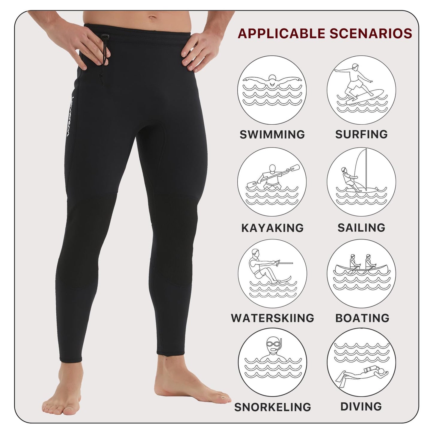 Lemorecn Wetsuits Pants 3mm Neoprene Swimming Canoeing Pants(UK1031-2XL?