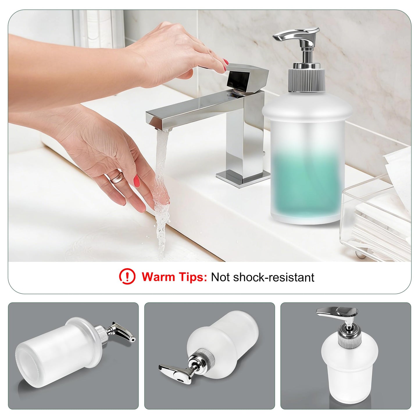 Replacement Frosted Glass Soap Dispenser Bottle with Pump, 200ml Spare Liquid Soap Bottle Compatible with Wall Mounted Holder Bathroom Bracket