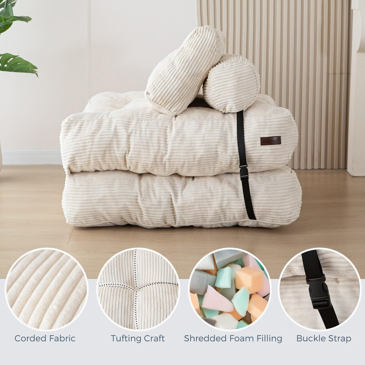 MAXYOYO Folding Sofa Bed, Convertible Sleeper Chair with Pillow Foldable Mattress with Back Support