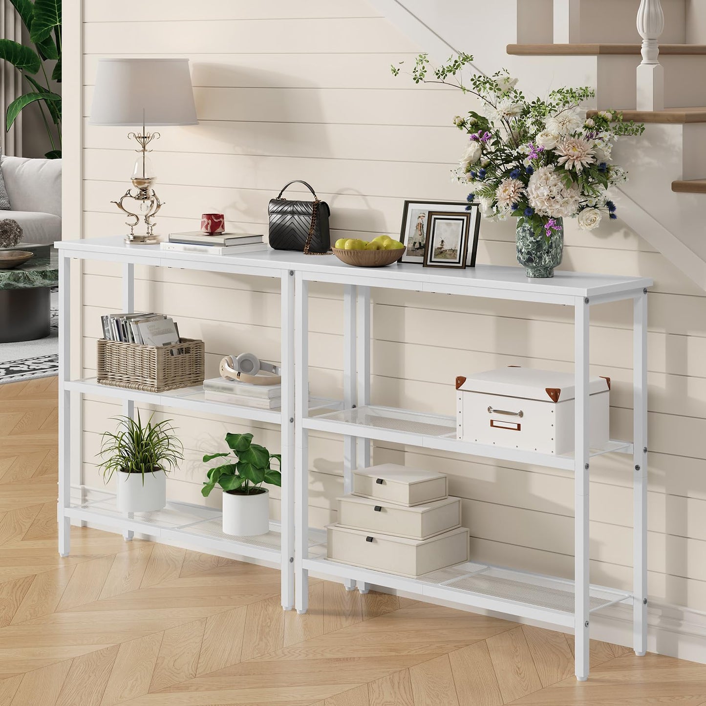 HOOBRO Console Table for Hallway Slim, 3-Tier Narrow Console Table, Hallway Table with 3 Shelves, Slim Sofa Table for Small Spaces, Living Room
