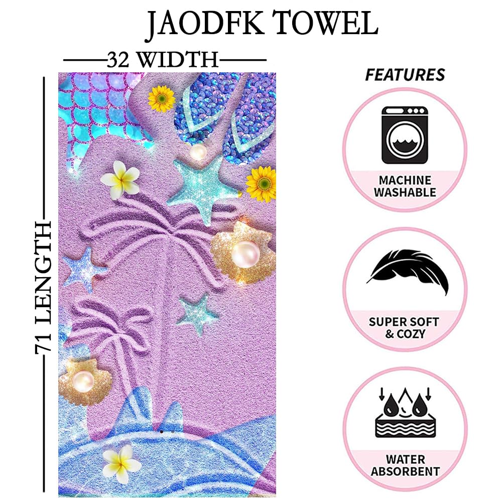 JAODFK Microfibre Beach Towel 71"X32" Quick Dry Lightweight Sand Free Extra Large Thin Towels Travel Essentials For Adults Womens Swim Bath