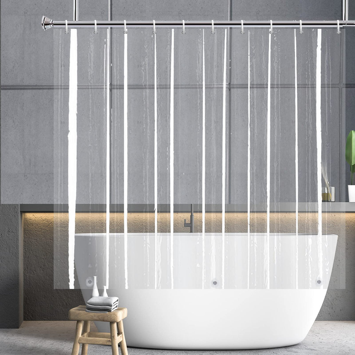 YISURE Short Shower Curtain Liner 180x165cm, PEVA Shorter Length Shower Curtain with Magnetic Bottom Mold Resistant, Plastic Hooks, Width 70 x Height