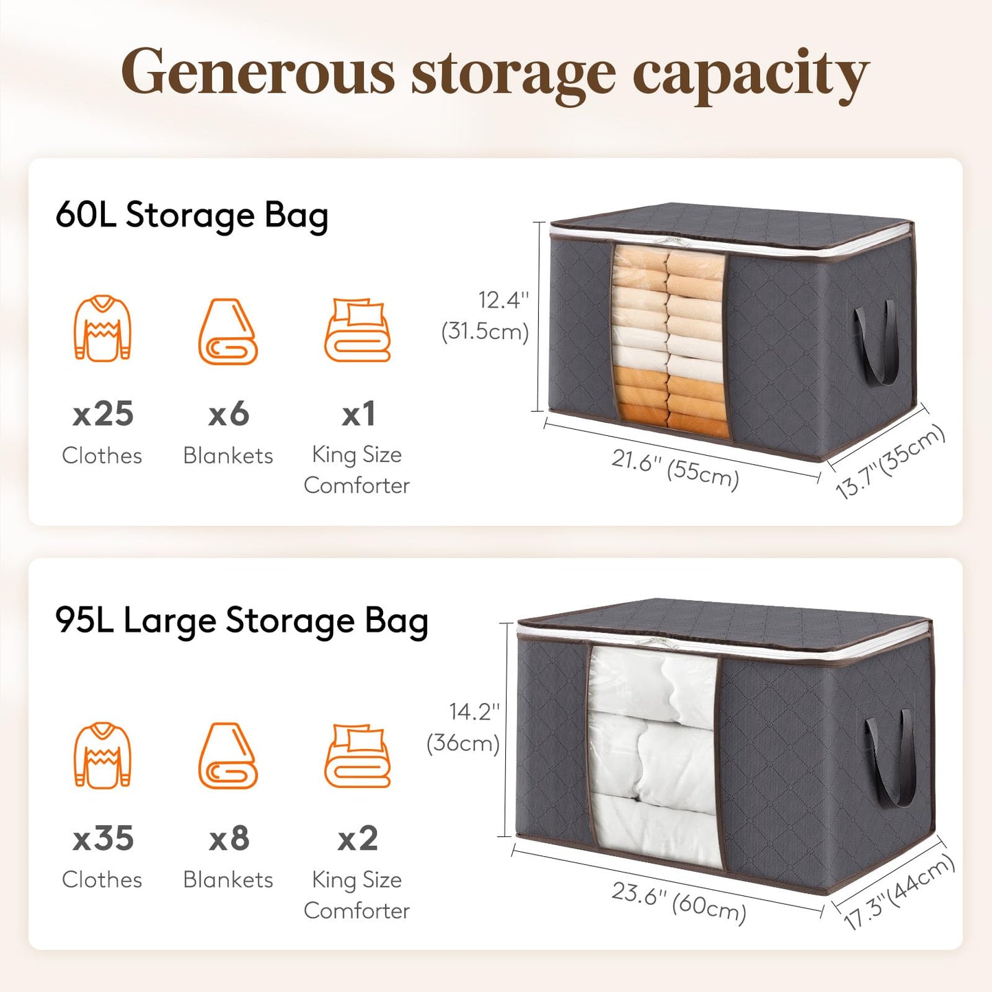 Lifewit 60L Clothes Storage Bags, Foldable Storage Box Moving Bags,3 Pack