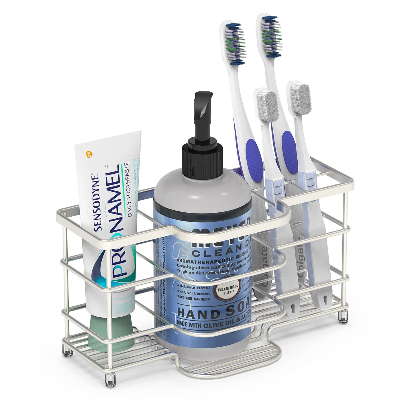 Linkidea Stainless Steel Electric Toothbrush Holder, Ventilated Tooth Brush Storage Organizer, 6 Slots Multifunctional Rack for Toothpaste, Razor,